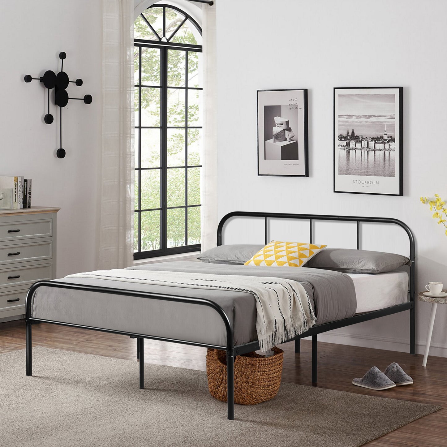 Lit Double en métal Design Cadre de lit 140x190cm-Noir