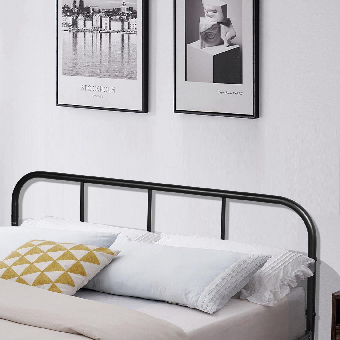 Lit Double en métal Design Cadre de lit 140x190cm-Noir