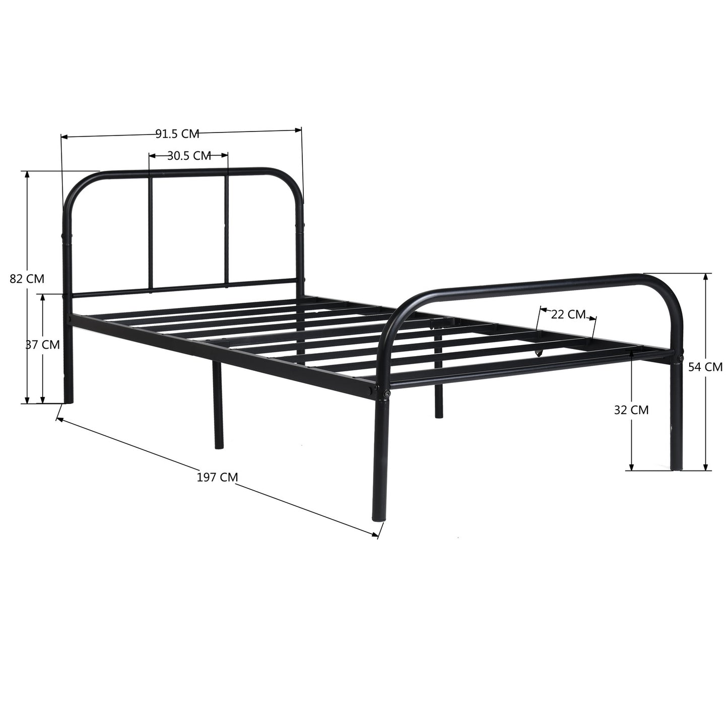 Lit Simple en métal Design Cadre de lit 90x190cm-Noir