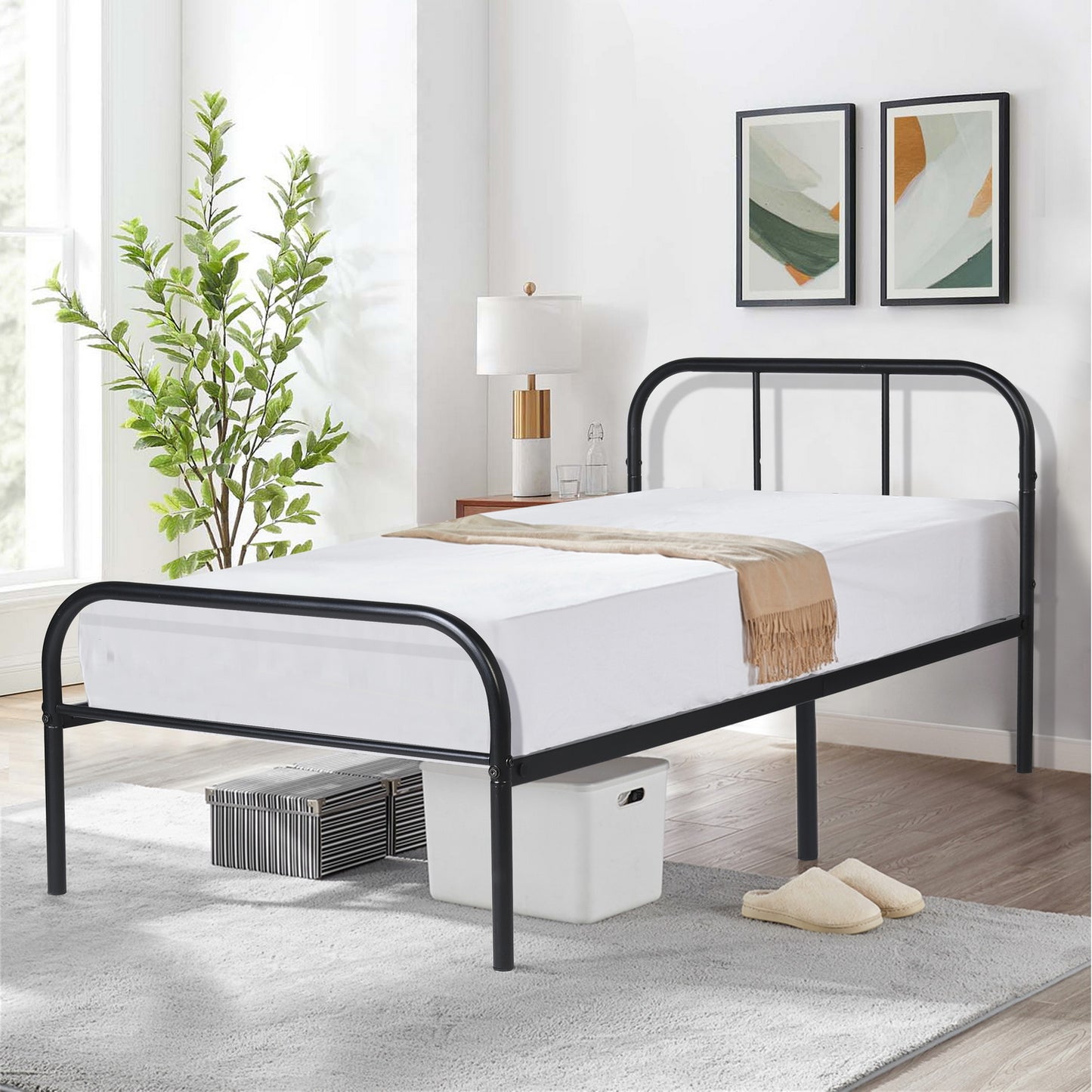 Lit Simple en métal Design Cadre de lit 90x190cm-Noir
