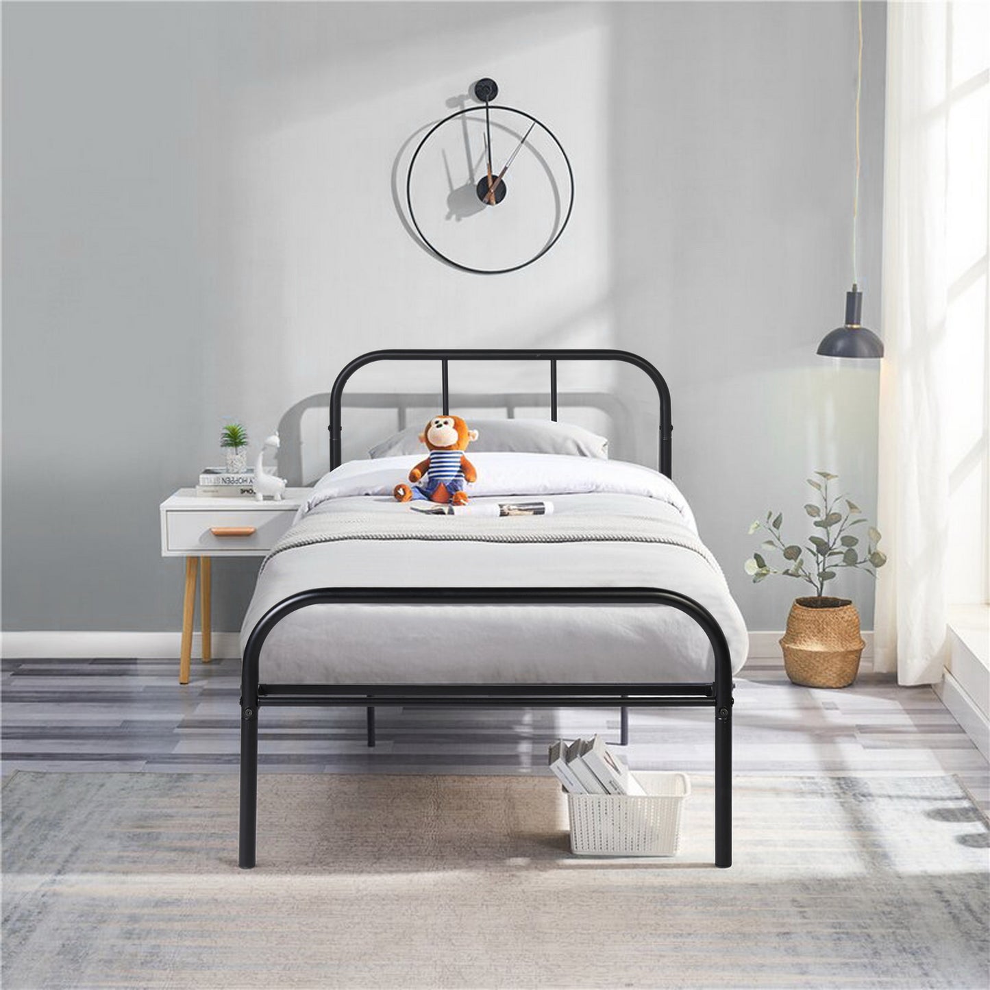Lit Simple en métal Design Cadre de lit 90x190cm-Noir
