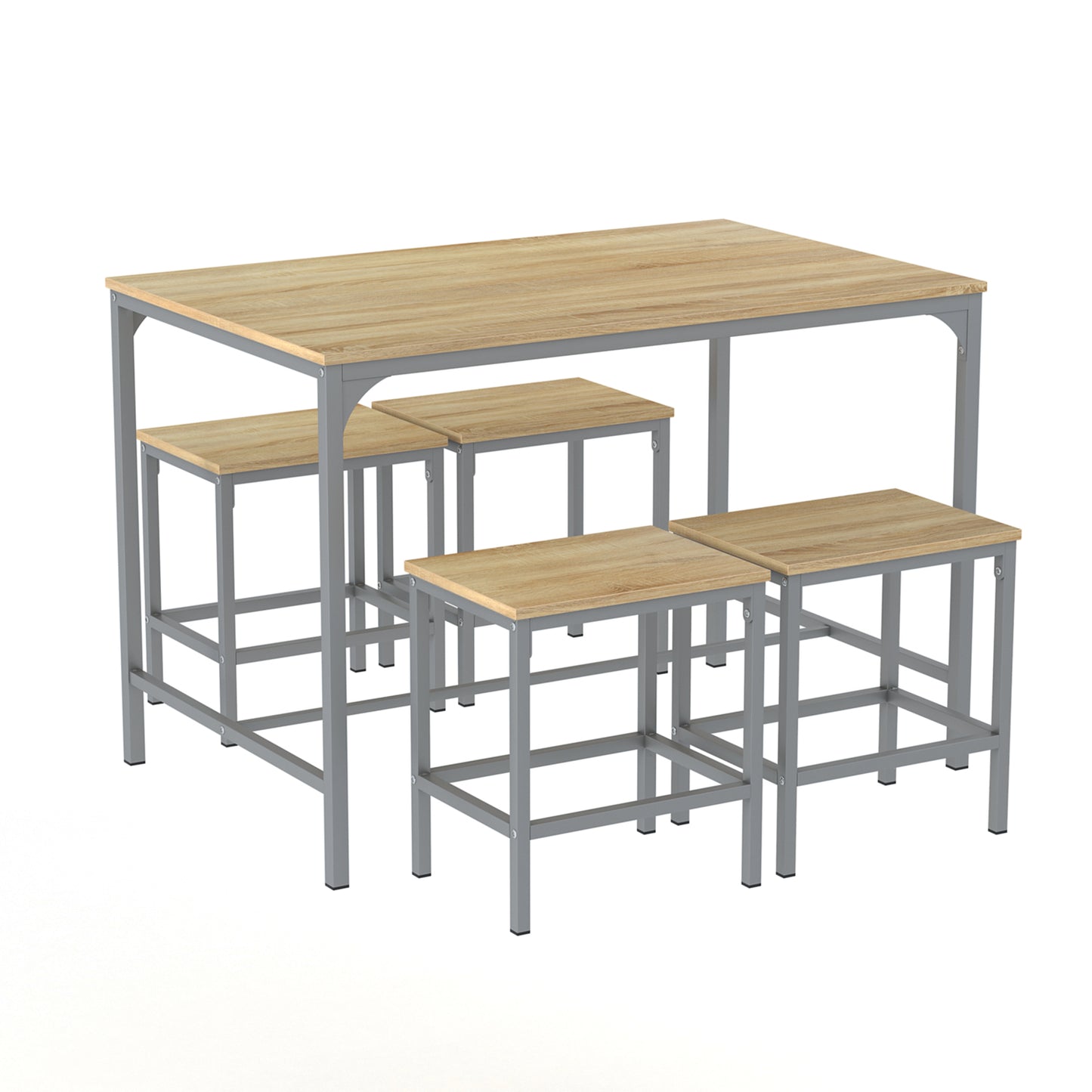 Ensemble table à manger 110x 70x 75 cm et 4 chaises-Hêtre clair et Argent-Style Industriel, pour Cuisine, Salle à Manger, Salon