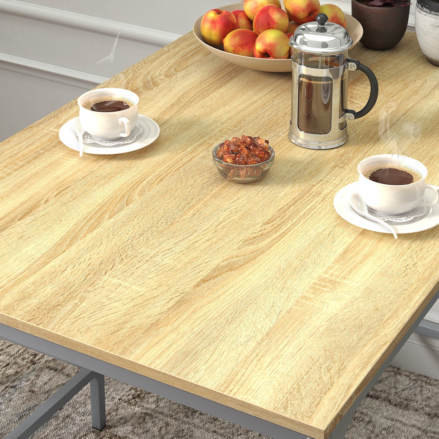 Ensemble table à manger 110x 70x 75 cm et 4 chaises-Hêtre clair et Argent-Style Industriel, pour Cuisine, Salle à Manger, Salon