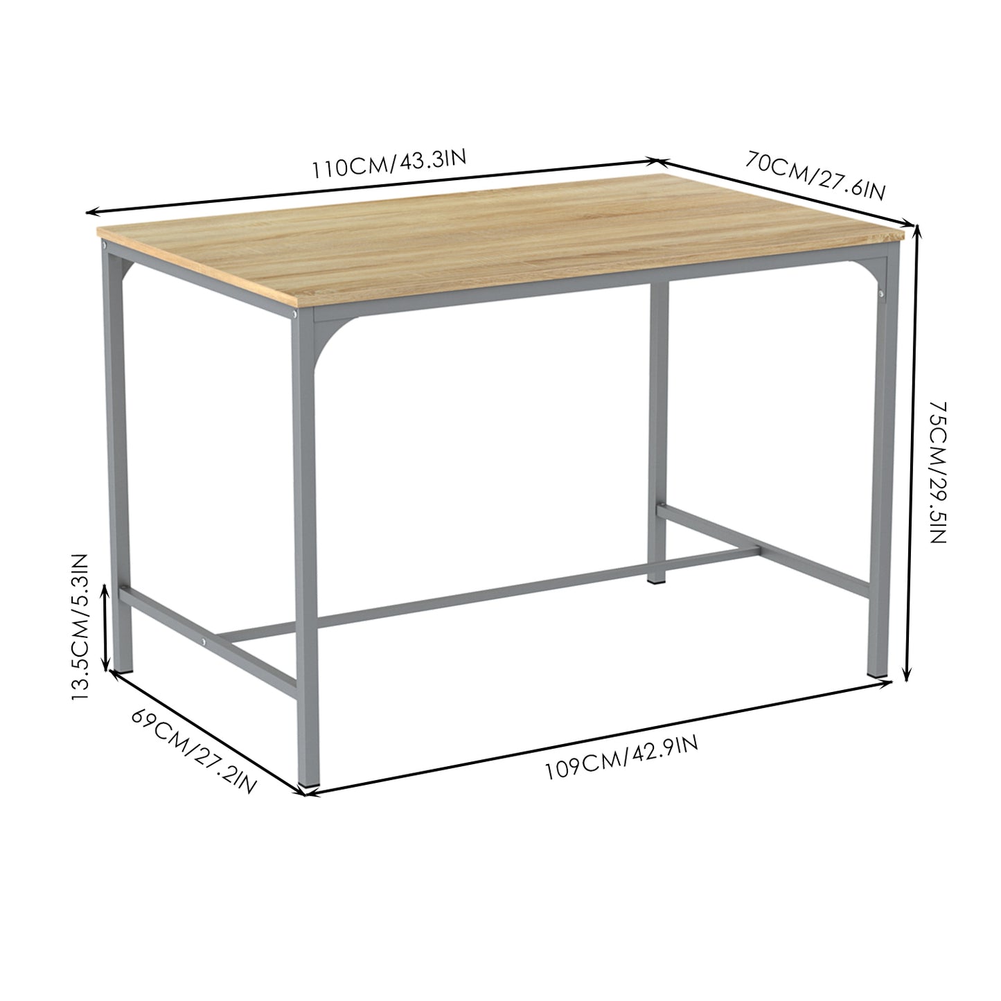 Ensemble table à manger 110x 70x 75 cm et 4 chaises-Hêtre clair et Argent-Style Industriel, pour Cuisine, Salle à Manger, Salon