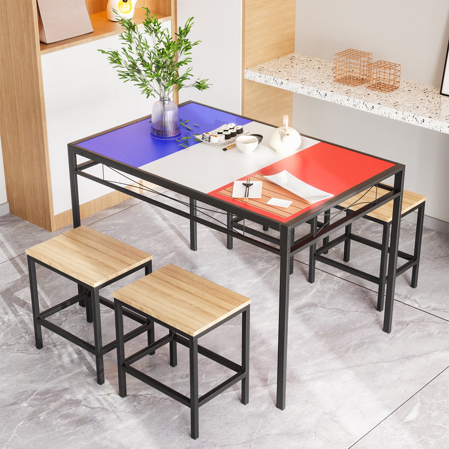 Table à Manger Rectangulaire de Style Industriel avec Conception de Drapeau - 110 x 70 x 75 cm