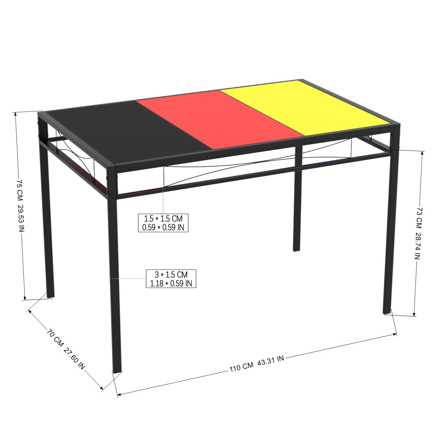 Table à Manger Rectangulaire de Style Industriel avec Conception de Drapeau - 110 x 70 x 75 cm