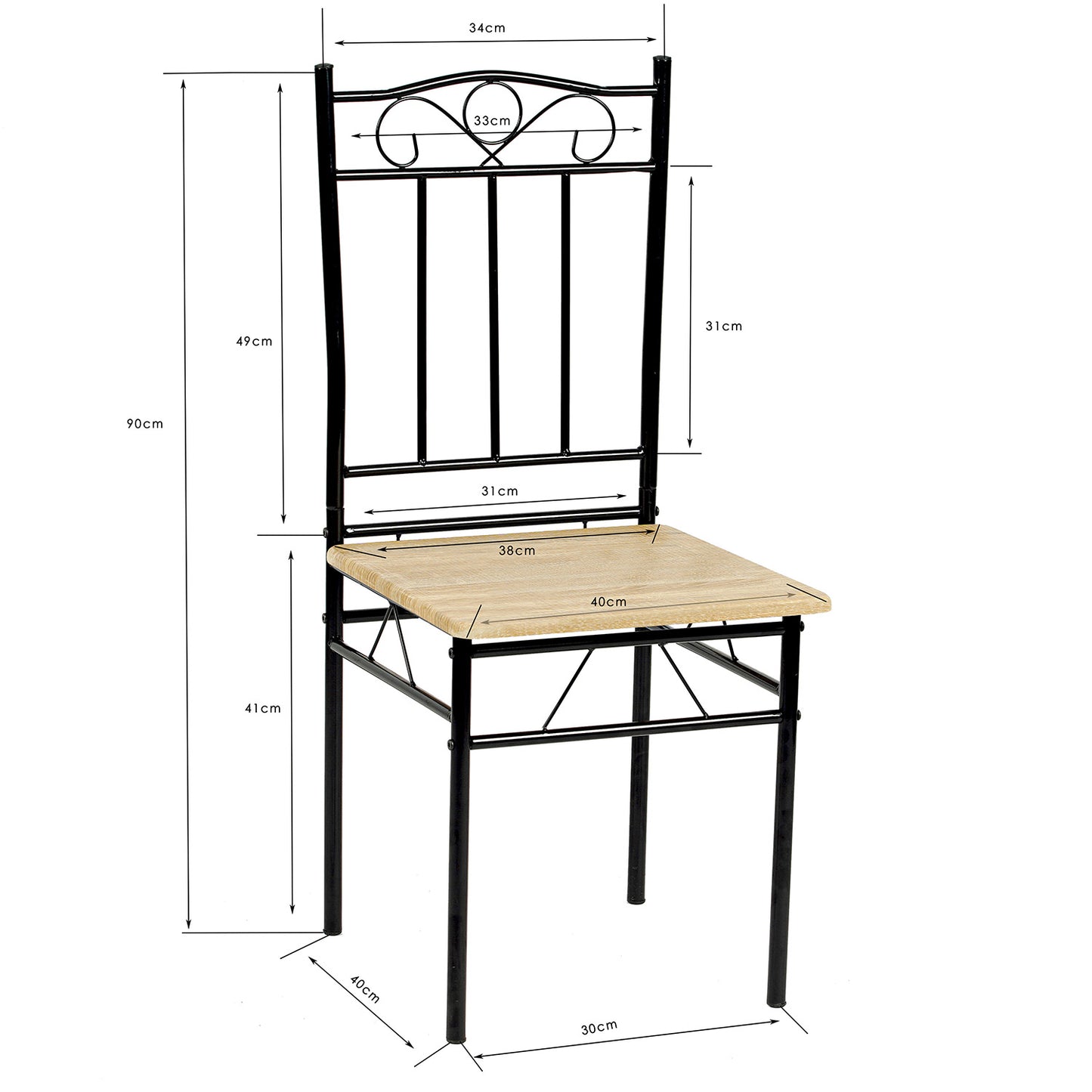 Ensemble table à manger 109x 69x 75 cm et 4 chaises-Hêtre clair et Noir-Style Industriel, pour Cuisine, Salle à Manger, Salon