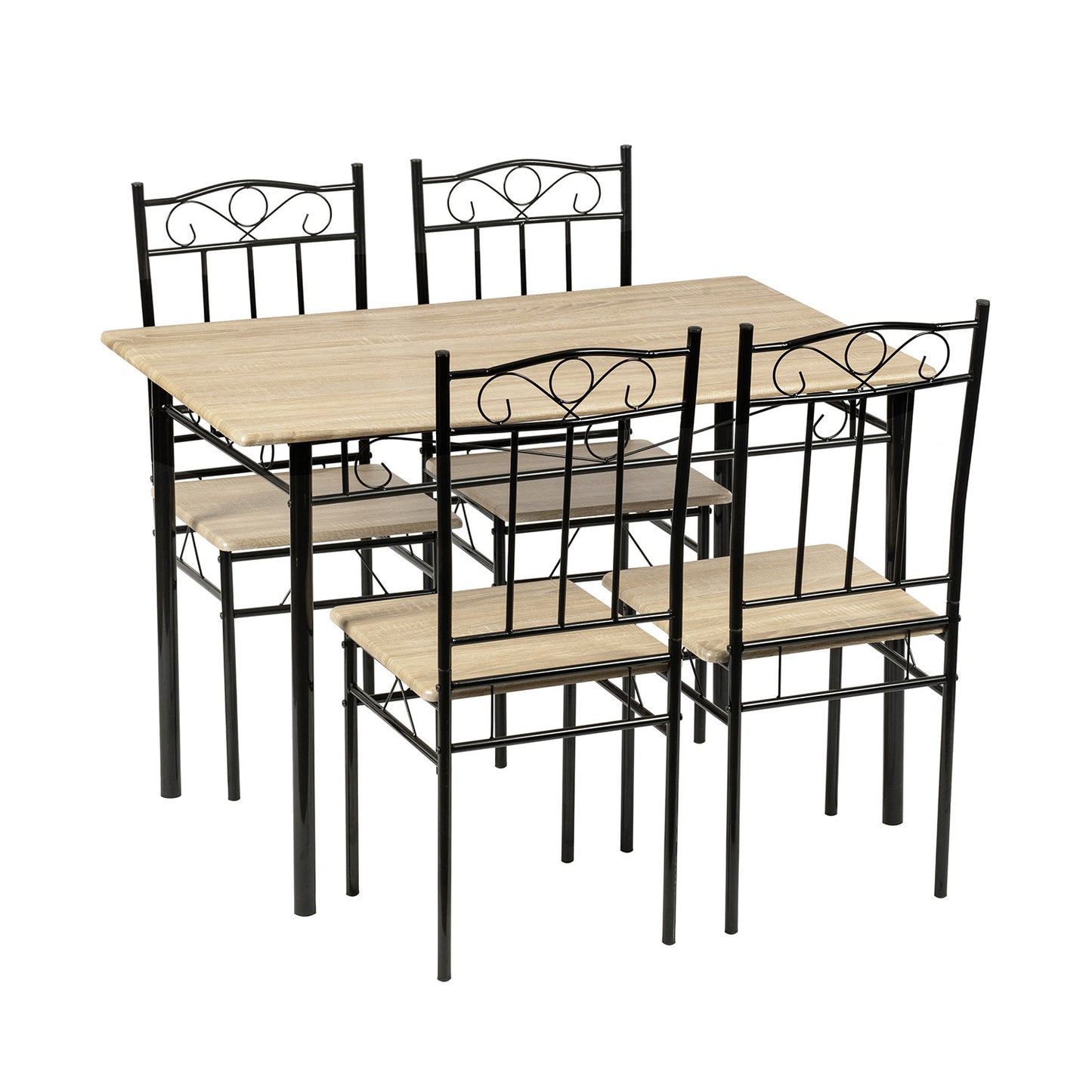 Ensemble table à manger 109x 69x 75 cm et 4 chaises-Hêtre clair et Noir-Style Industriel, pour Cuisine, Salle à Manger, Salon
