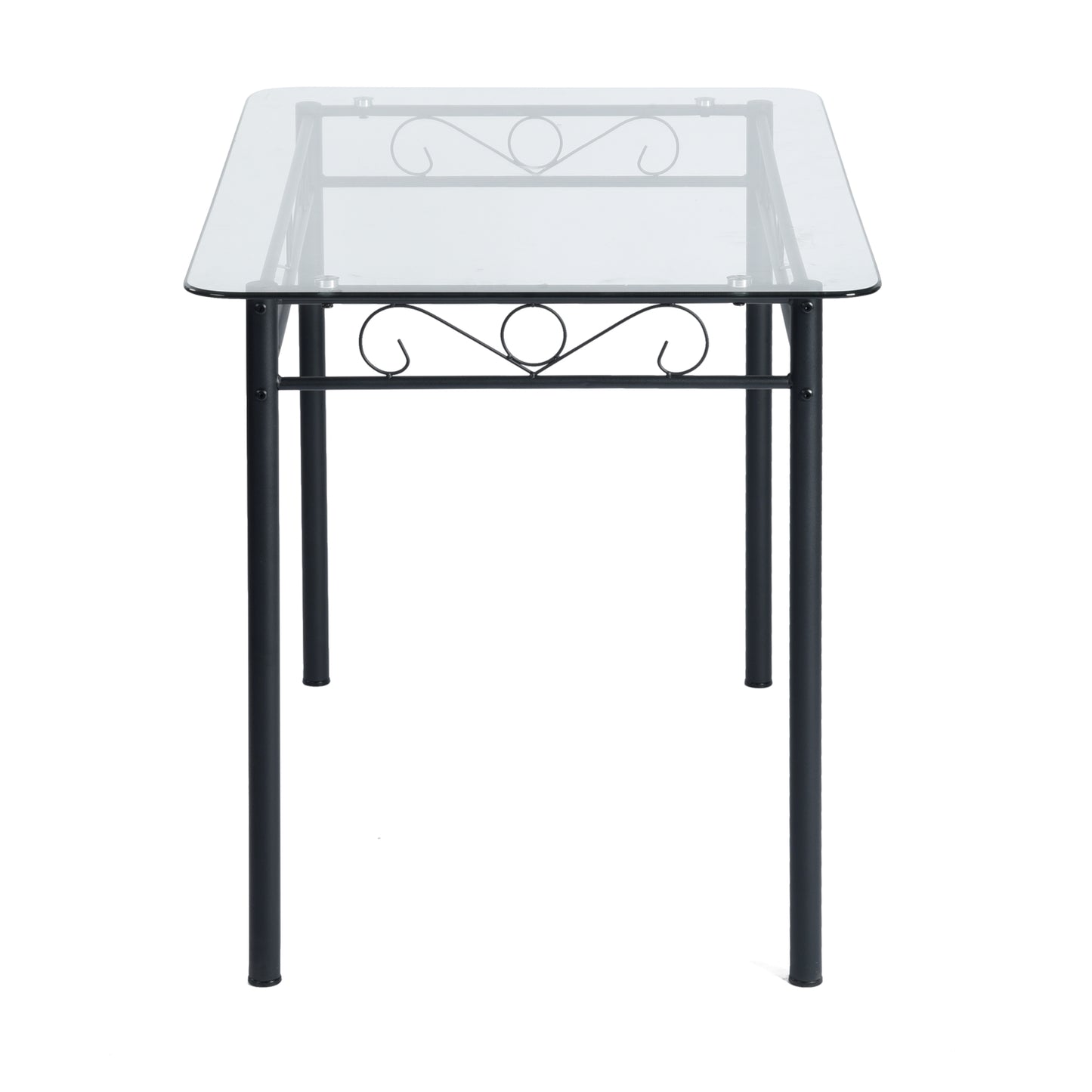 Table à manger de 2 personnes style morden - Plateau en verre trempé - Pieds en fer noir-109 x 69 x 75cm
