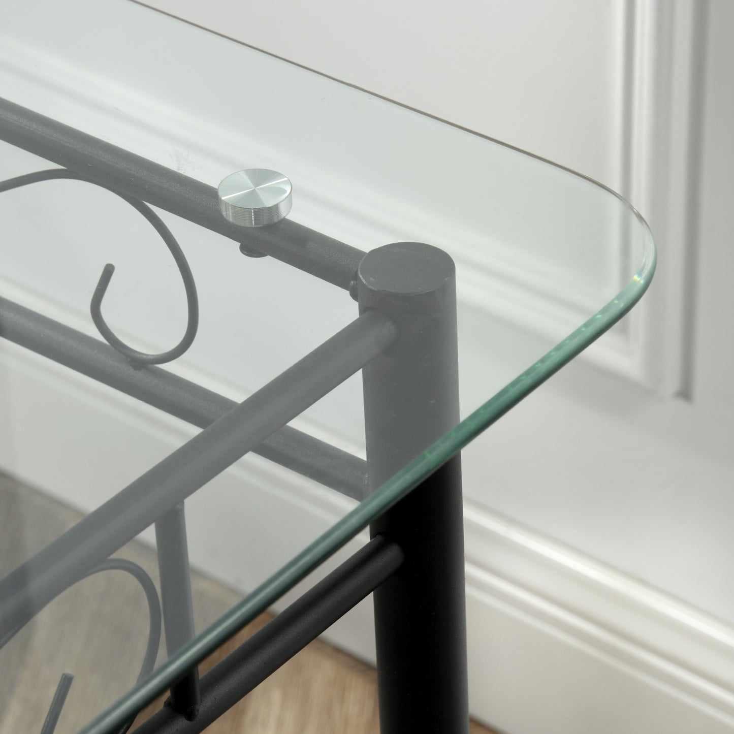 Table à manger de 2 personnes style morden - Plateau en verre trempé - Pieds en fer noir-109 x 69 x 75cm