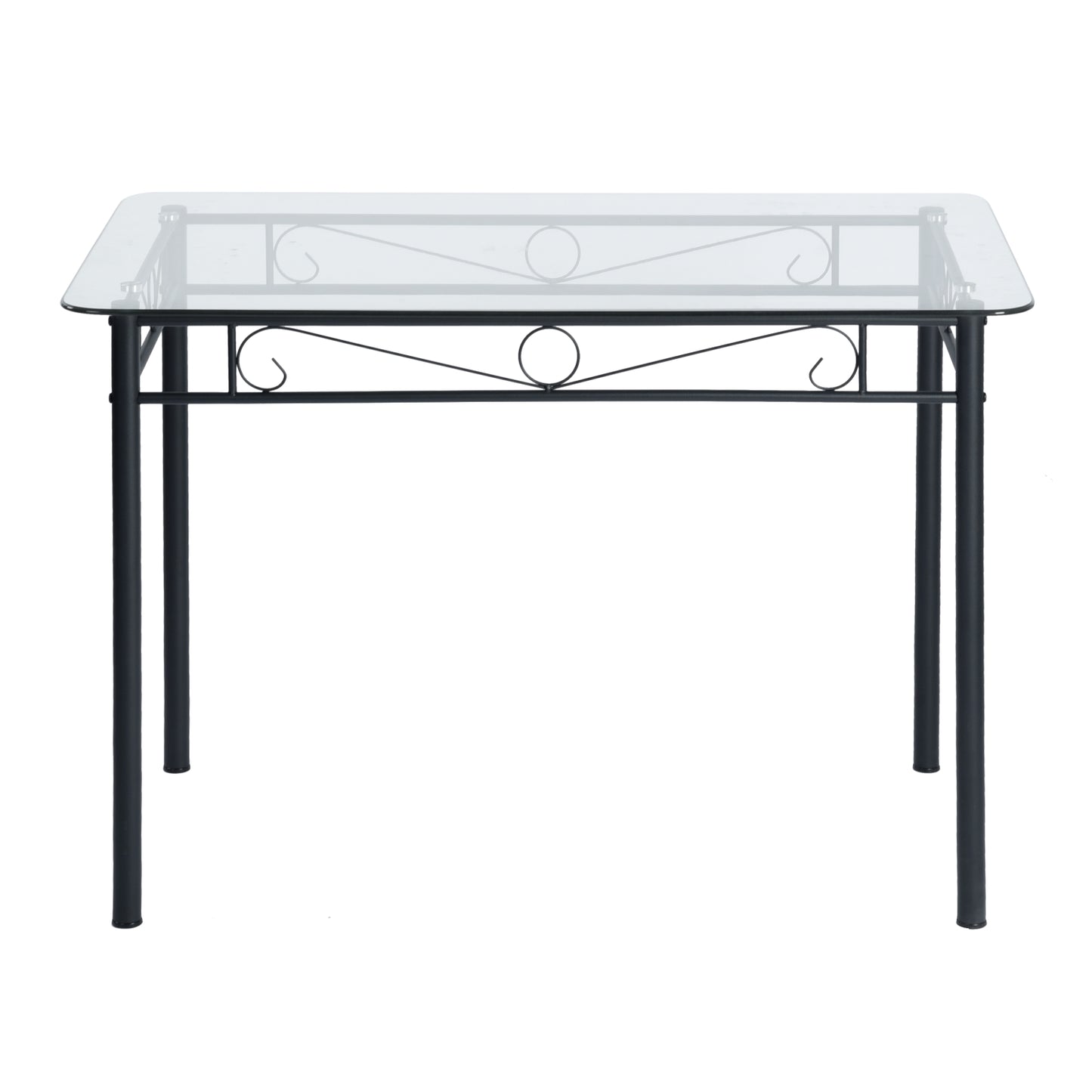 Table à manger de 2 personnes style morden - Plateau en verre trempé - Pieds en fer noir-109 x 69 x 75cm