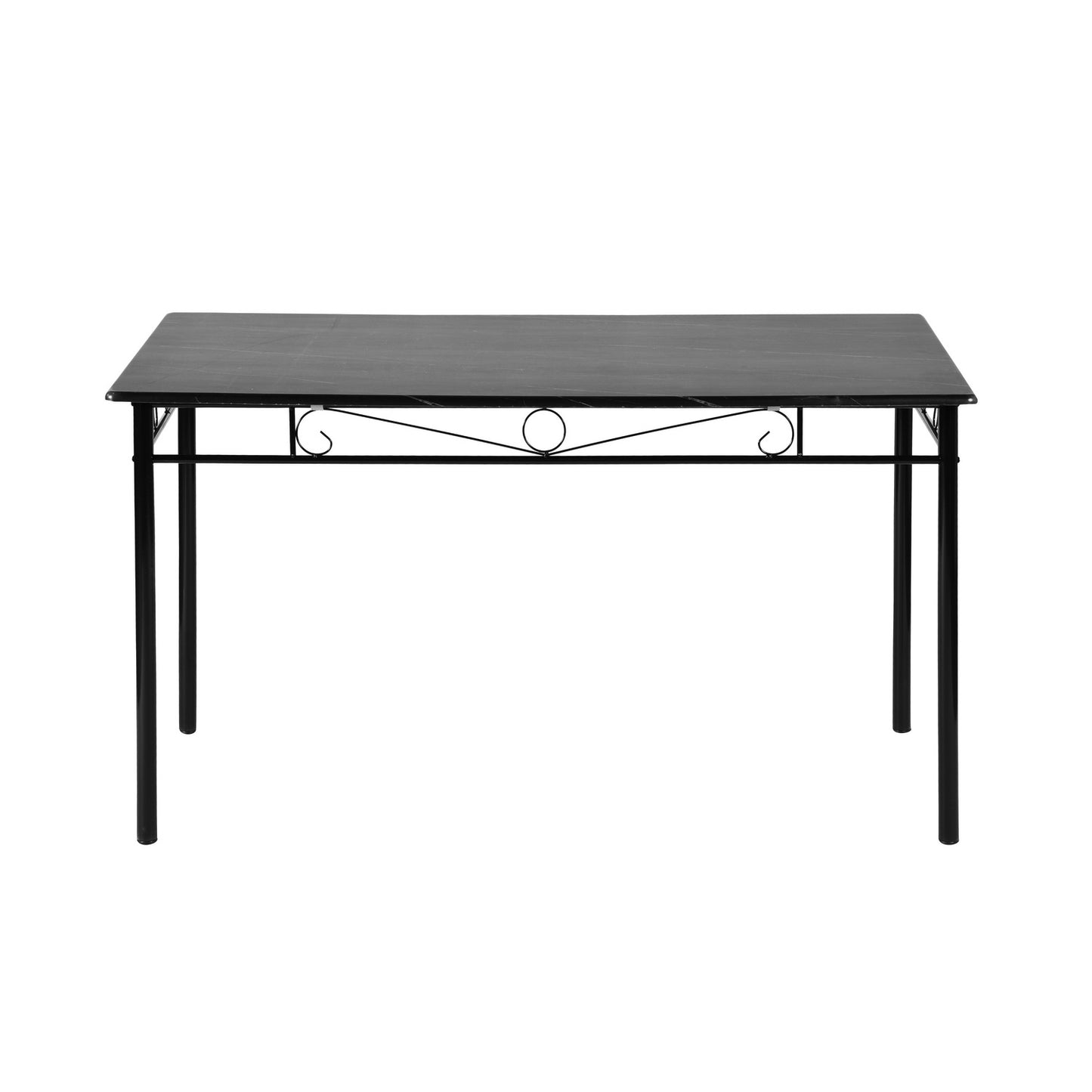 Table à manger de 4-6 personnes style morden-Pieds en fer noir - 137 x 77 x 75cm - Marbre noir grain