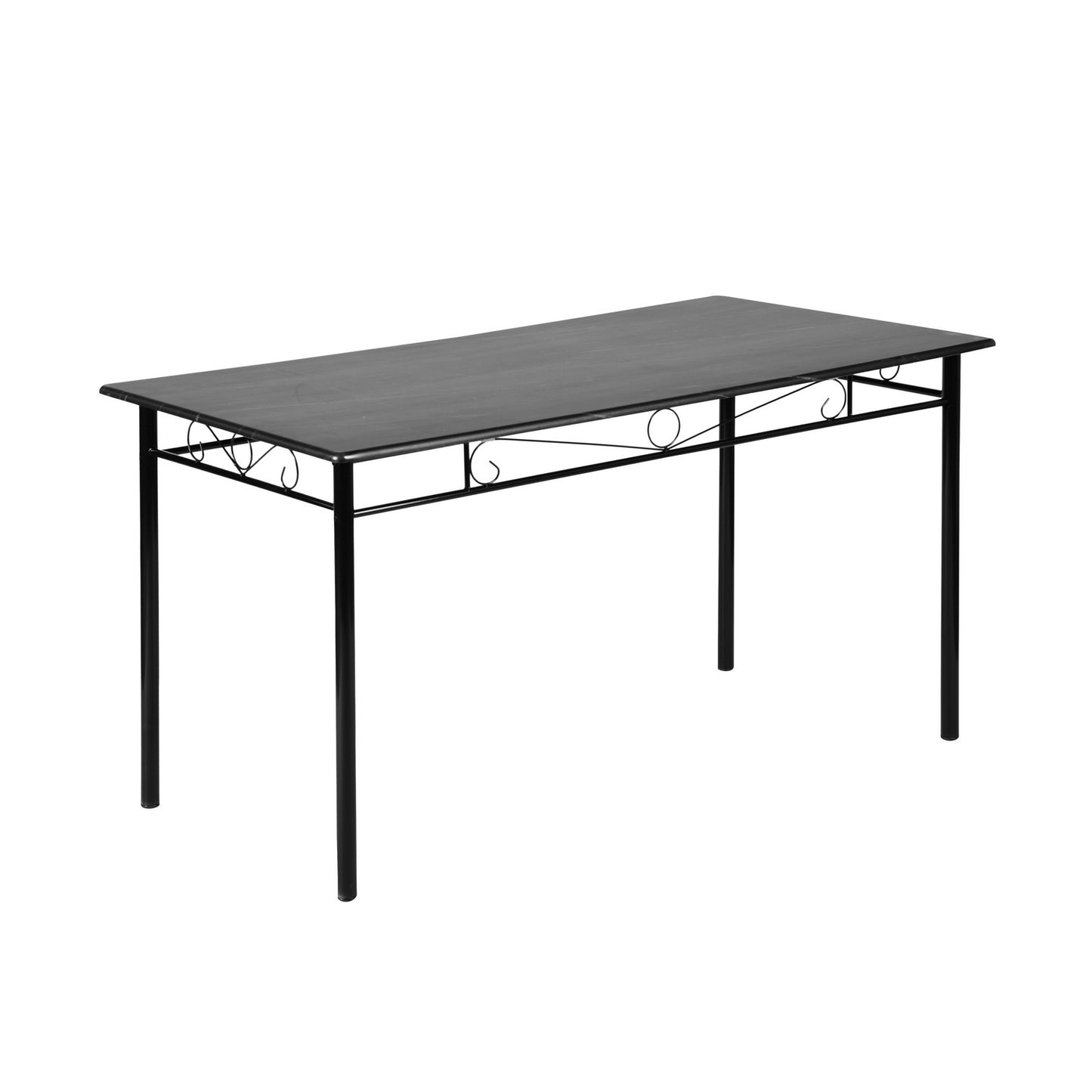 Table à manger de 4-6 personnes style morden-Pieds en fer noir - 137 x 77 x 75cm - Marbre noir grain