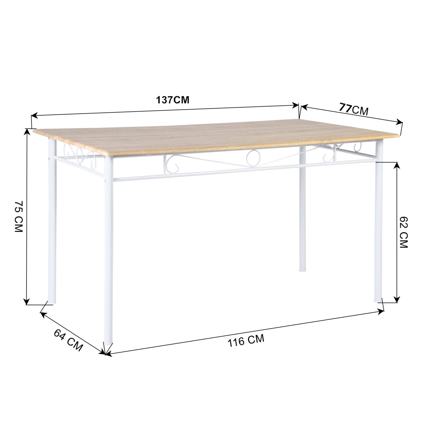 Table Ă manger de 4-6 personnes style morden - Pieds en fer blanc - 137 x 77 x 75cm