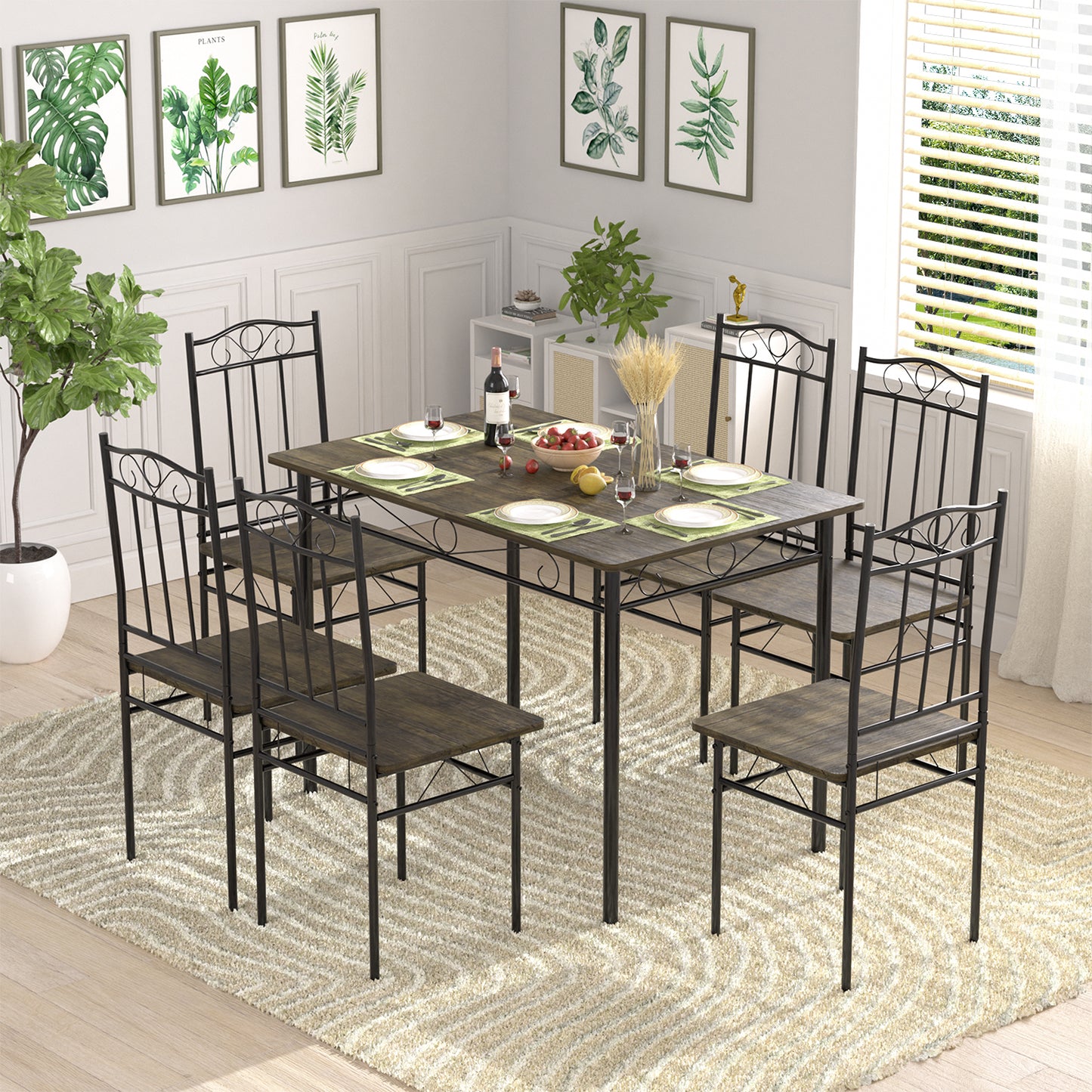 Lot de 6 chaises pieds en fer nior de style industriel, adaptées pour cuisine, salle à manger, salon, 40x40x90 cm