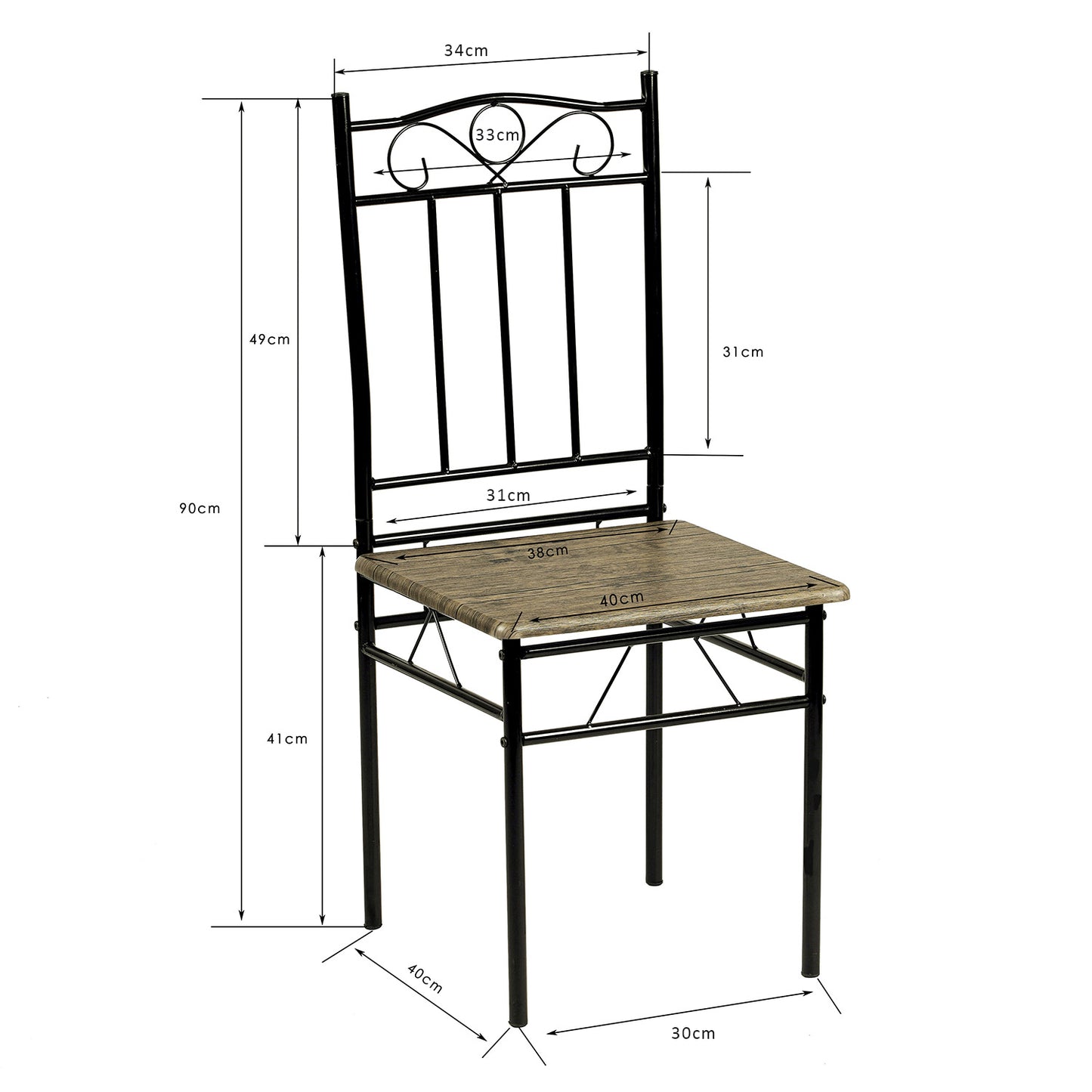 Ensemble table à manger 90x 48x 75 cm et 2 chaises - Marron rustique et noir - Style Industriel, pour Cuisine, Salle à Manger, Salon