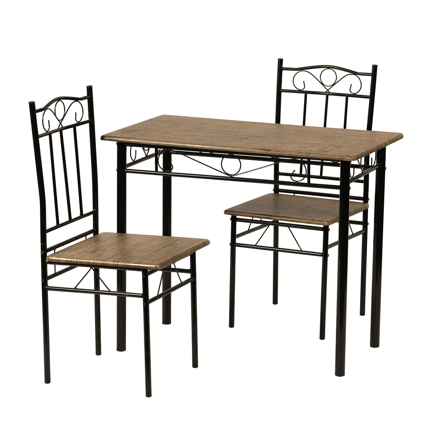 Ensemble table à manger 90x 48x 75 cm et 2 chaises - Marron rustique et noir - Style Industriel, pour Cuisine, Salle à Manger, Salon