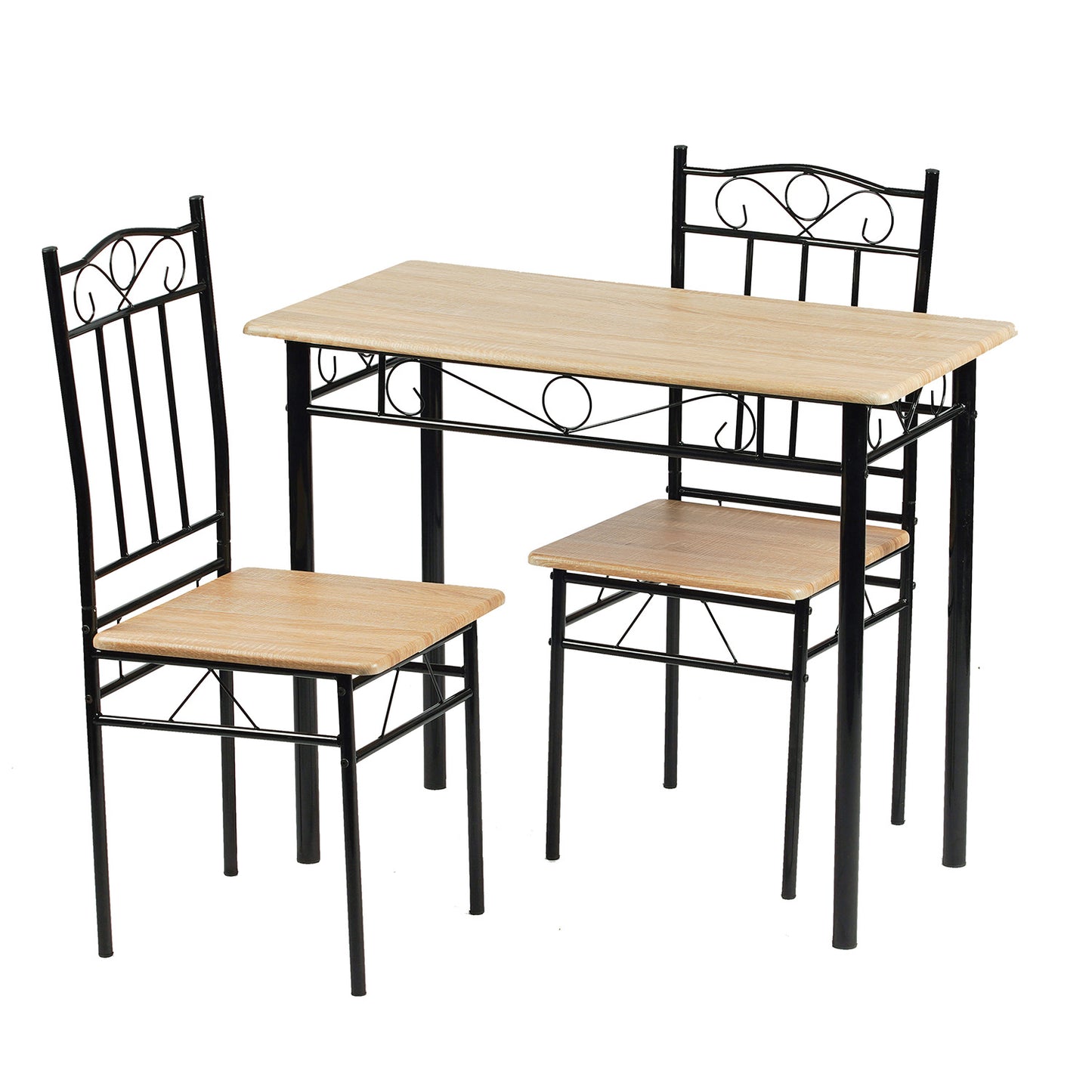 Ensemble table à manger 90x 48x 75 cm et 2 chaises - Hêtre clair et Noir - Style Industriel, pour Cuisine, Salle à Manger, Salon