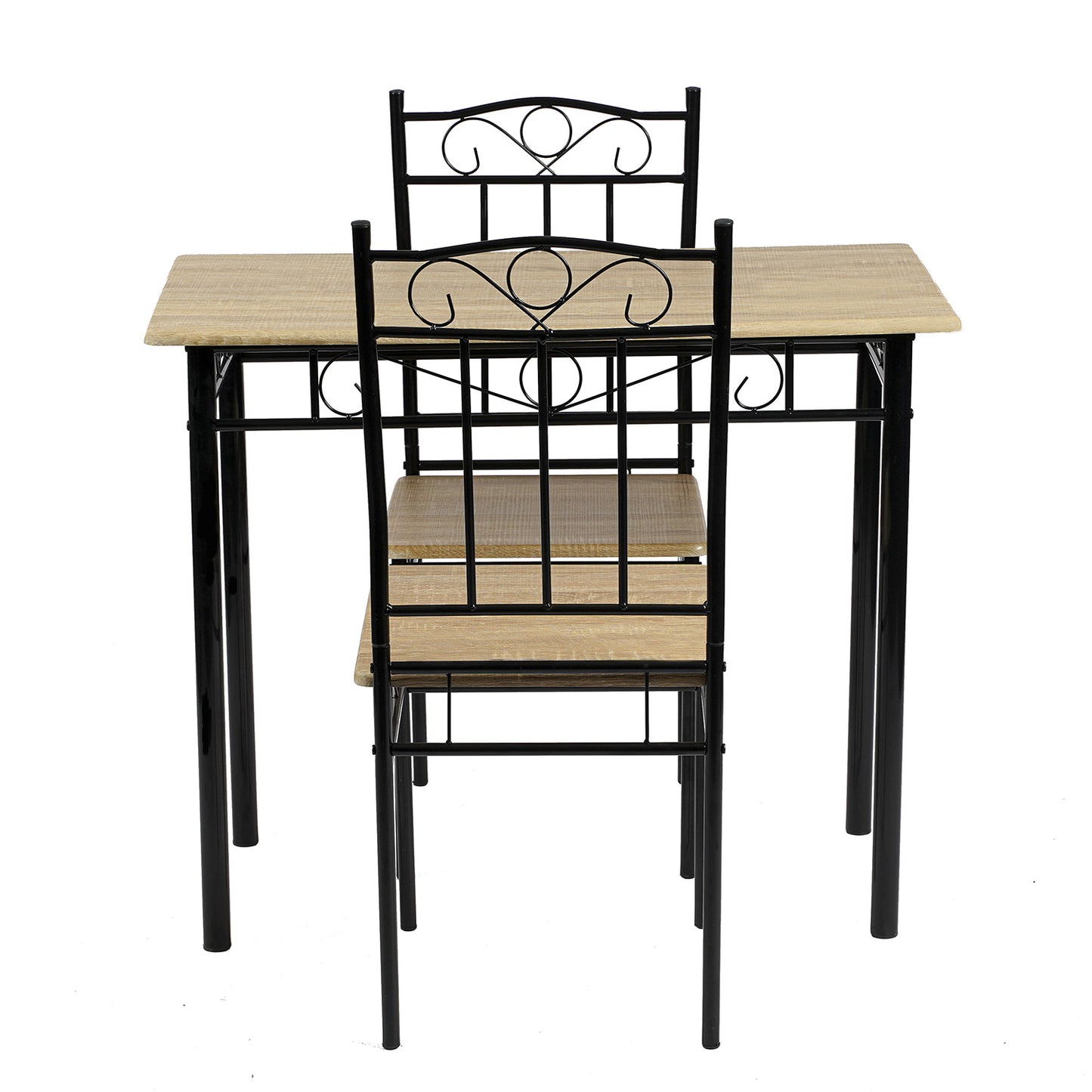 Ensemble table à manger 90x 48x 75 cm et 2 chaises - Hêtre clair et Noir - Style Industriel, pour Cuisine, Salle à Manger, Salon