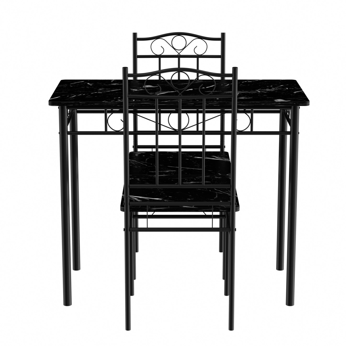 Ensemble table à manger 90x 48x 75 cm et 2 chaises - noir marbré et noir - Style Industriel, pour Cuisine, Salle à Manger, Salon