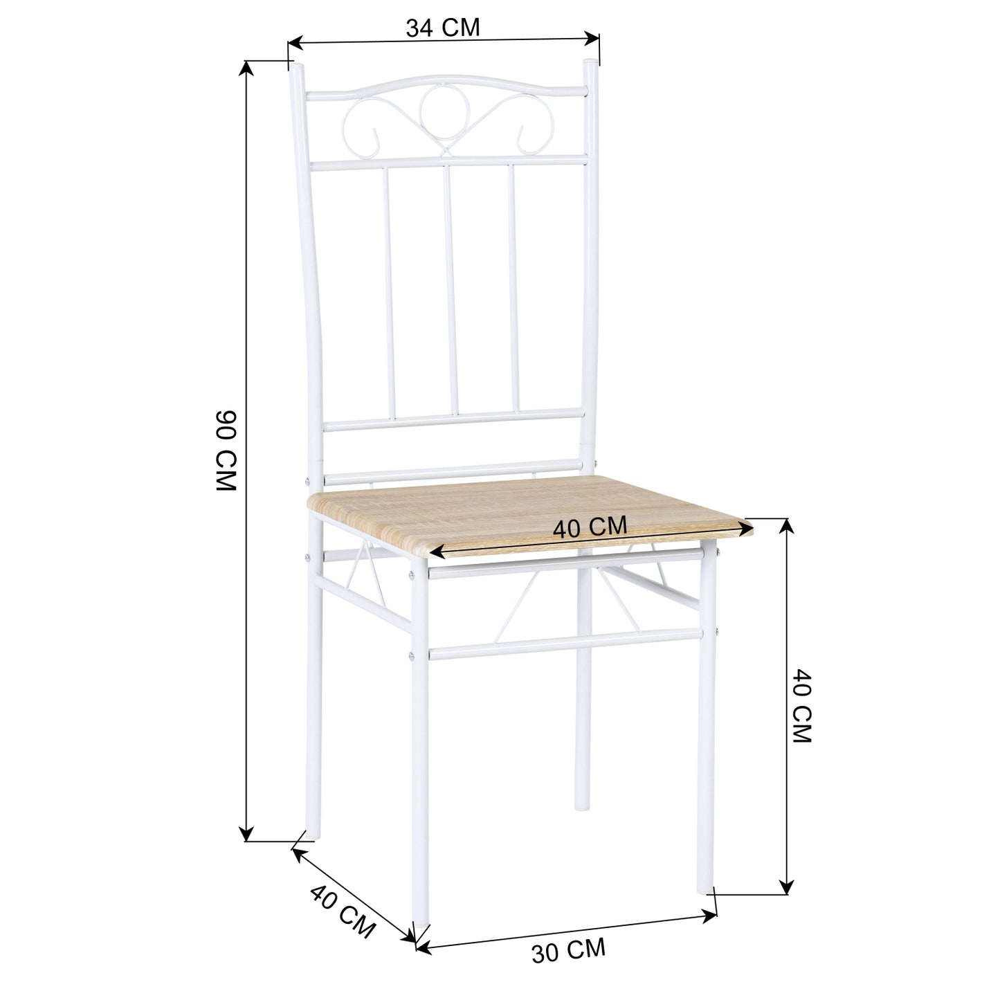 Lot de 6 chaises en hêtre clair avec pieds en fer blanc de style industriel, adaptées pour cuisine, salle à manger, salon