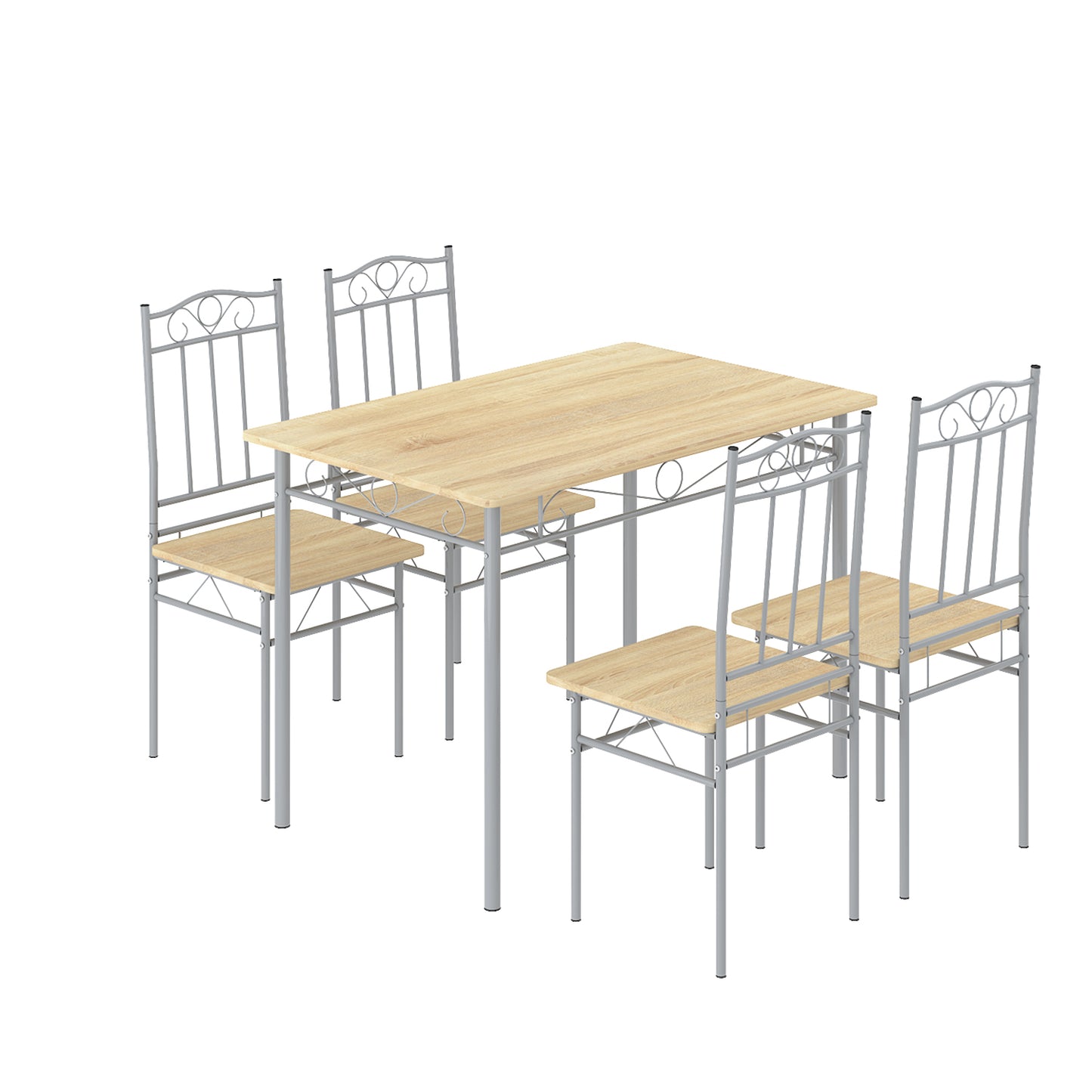 Ensemble table à manger 109x 69x 75 cm et 4 chaises - Panneau en bois, support en métal argenté- style industriel pour cuisine, salle à manger, salon
