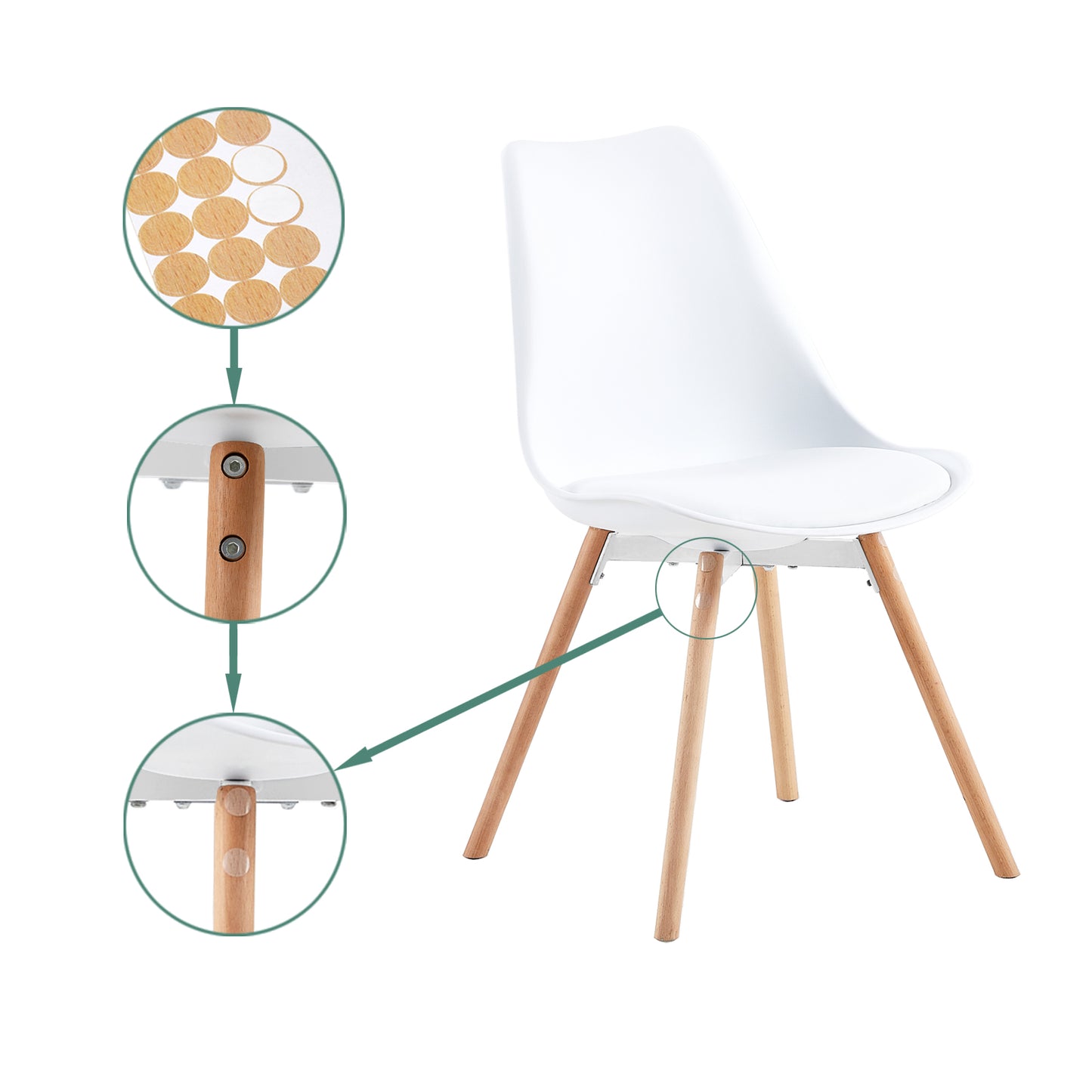 4 Chaise de salle à manger design contemporain scandinave-Blanc