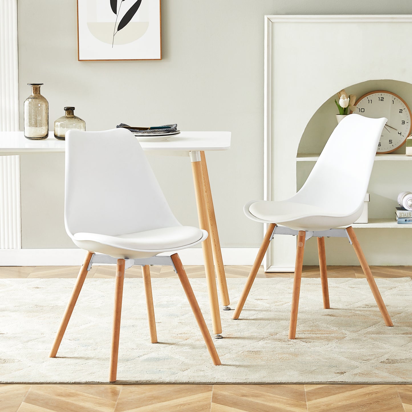 4 Chaise de salle à manger design contemporain scandinave-Blanc