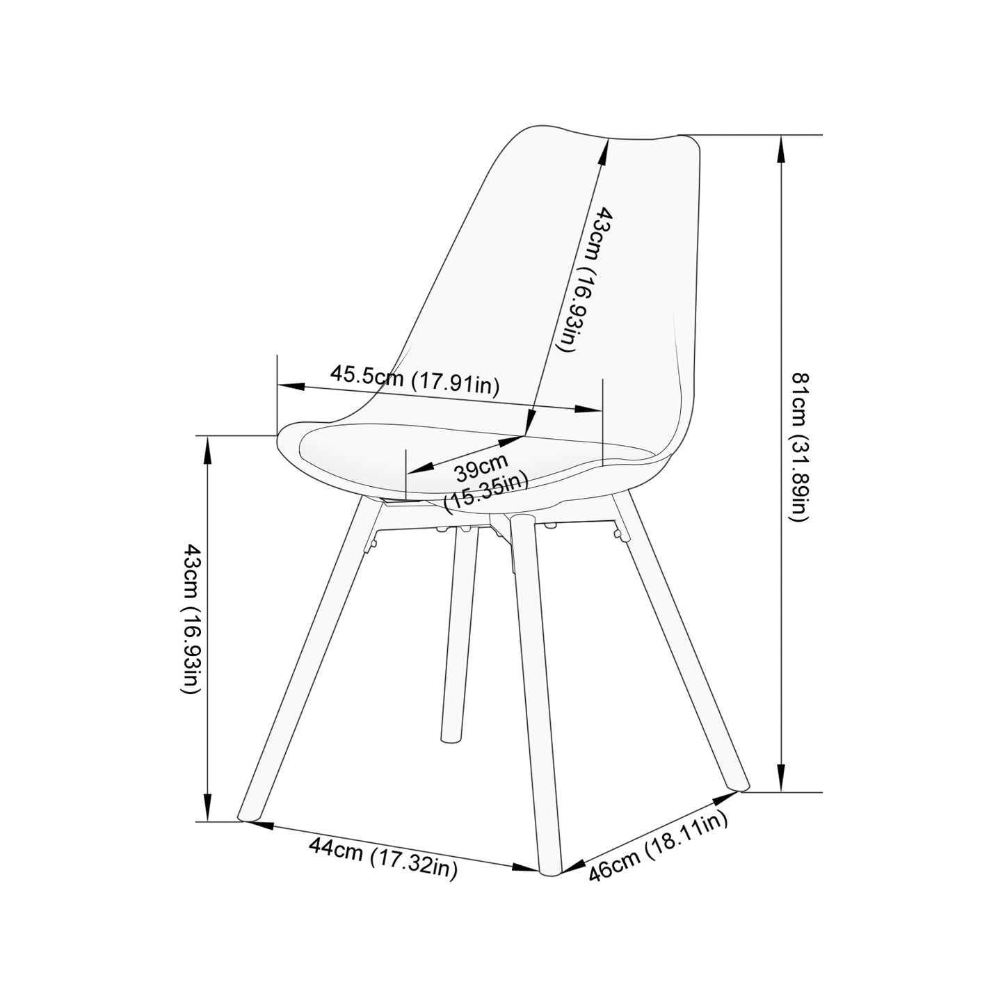 Lot de 4 Chaises de Salle à Manger en PP avec Pieds en Hêtre-Girs