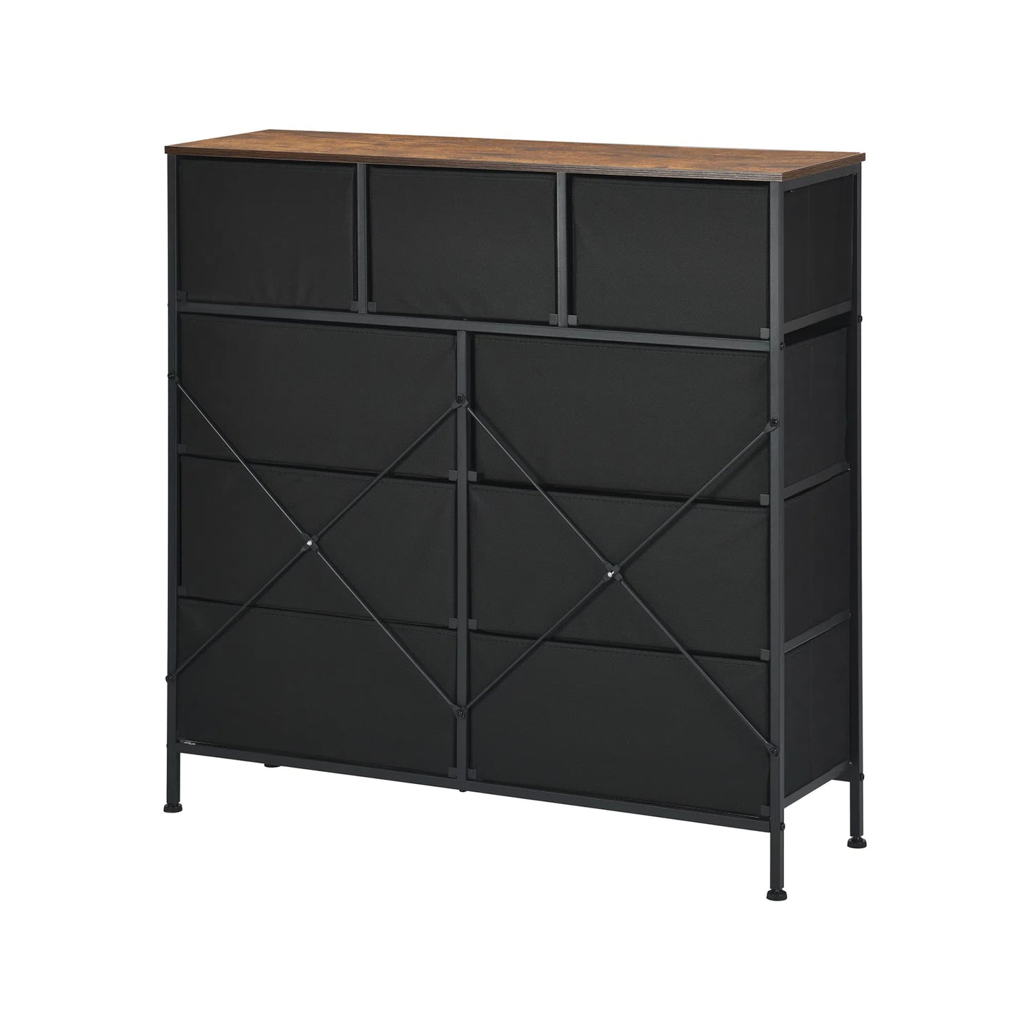 Buffet industriel 9 tiroirs, buffet 9 tiroirs en tissu non tissé, meuble de rangement pour salon, cuisine, salle à manger, 100 x 30 x 100 cm--Marron