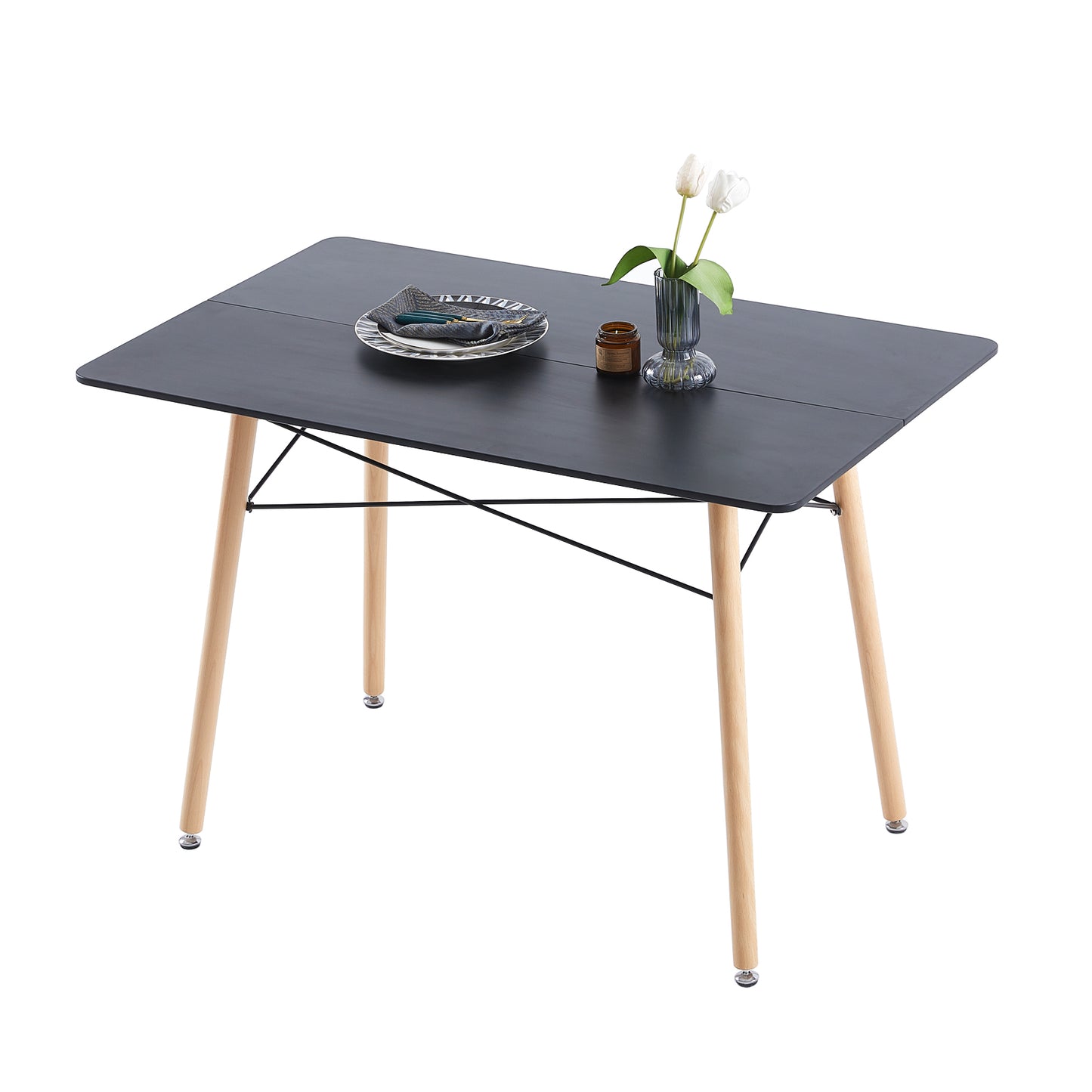 Ensemble de Table et Chaises - Table Noire et 4 Chaises Grises au Design Scandinave