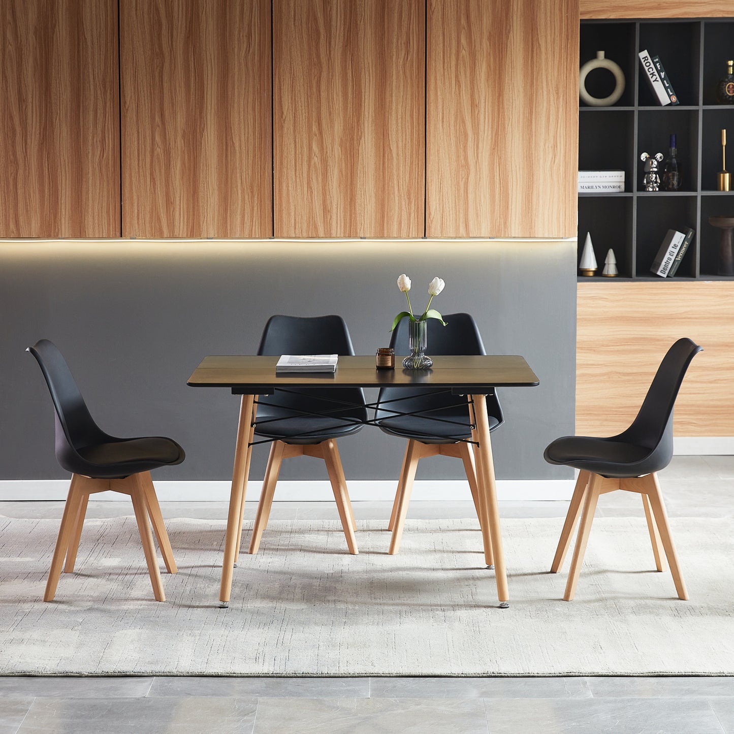 Ensemble de Table et Chaises - Table Noire et 4 Chaises Noires au Design Scandinave