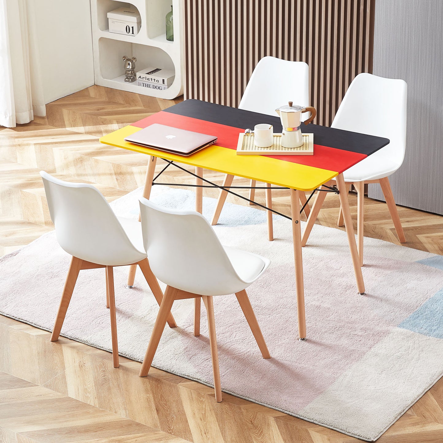 Table à Manger Rectangulaire de Style Scandinave Mat pour 4 à 6 Personnes - 110 x 70 x 73 cm - Bureau avec Drapeau de l'Allemagne