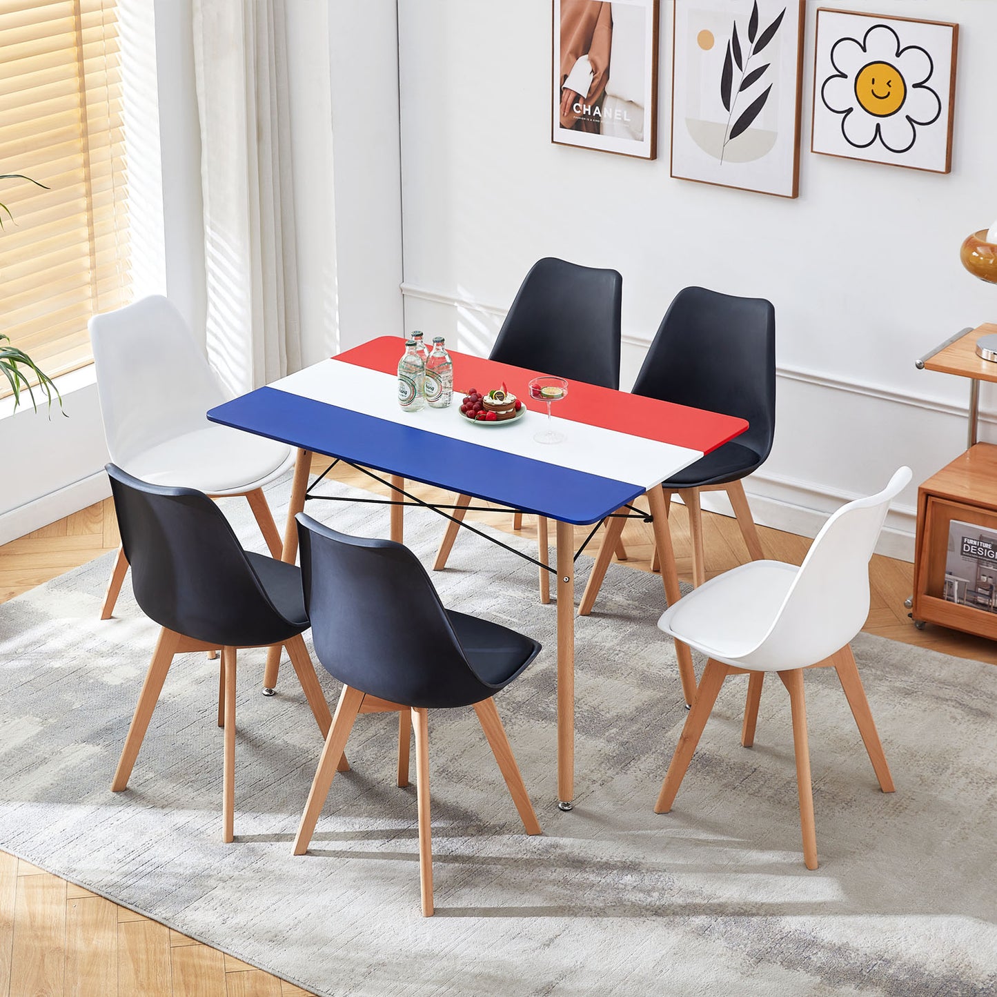 Table à Manger Rectangulaire de Style Scandinave Mat pour 4 à 6 Personnes - 110 x 70 x 73 cm - Bureau avec Drapeau Français