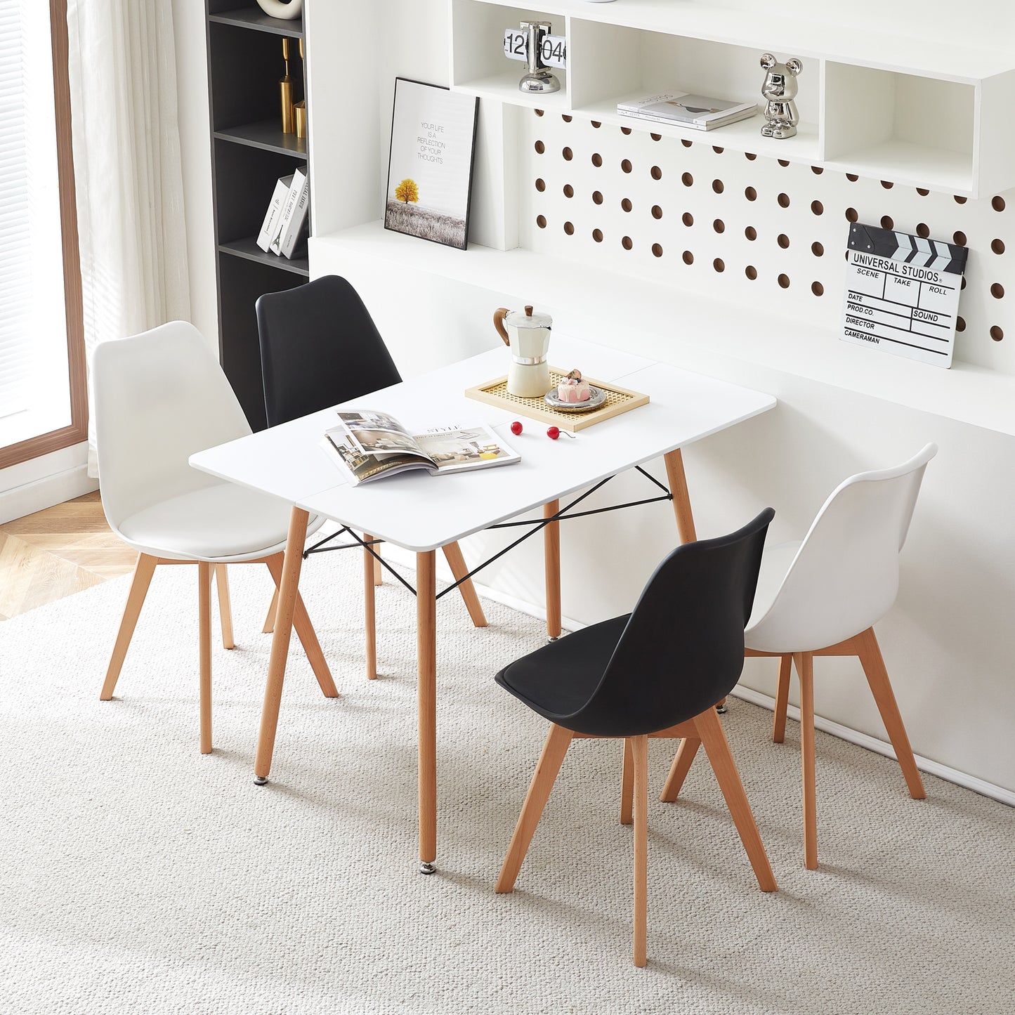 Table à Manger Rectangulaire de Style Scandinave Mat Blanc pour 4 à 6 Personnes - 110 x 70 x 73 cm