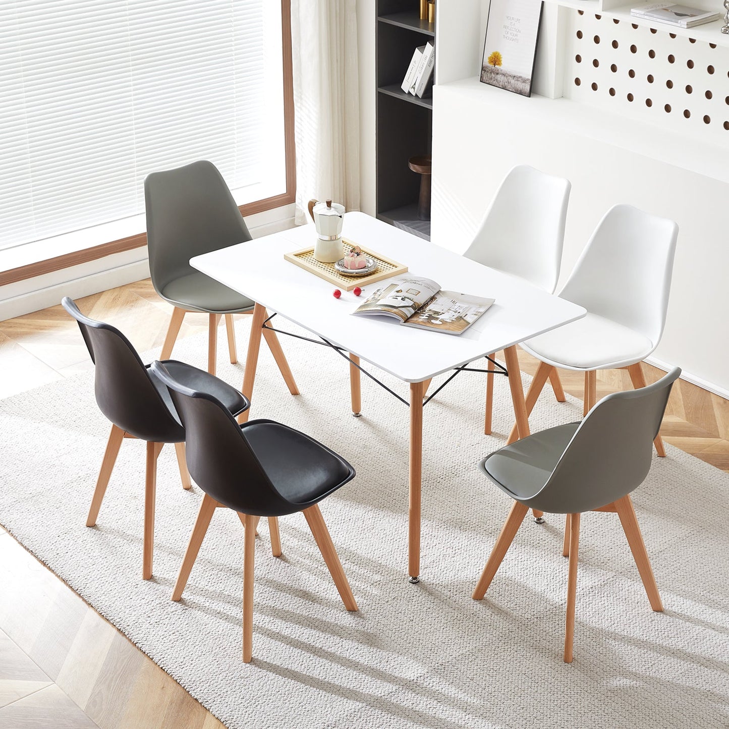 Table a manger rectangulaire en bois salle a manger scandinave table en bois a quatre pieds 110*70*73cm -blanc