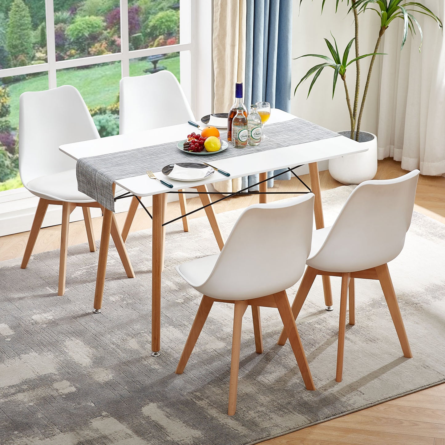 Ensemble de Table et Chaises - Table Blanche avec 4 Chaises au Design Scandinave