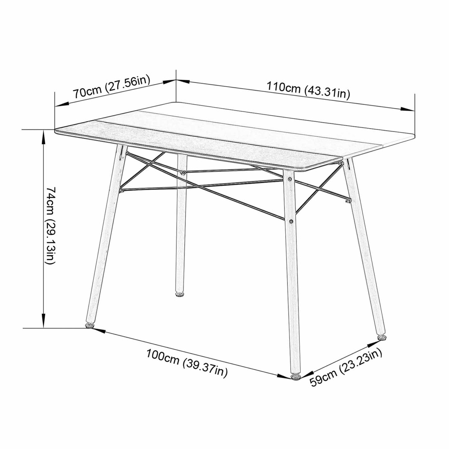 Table à Manger Rectangulaire de Style Scandinave Mat pour 4 à 6 Personnes - 110 x 70 x 73 cm - Bureau avec Drapeau Français