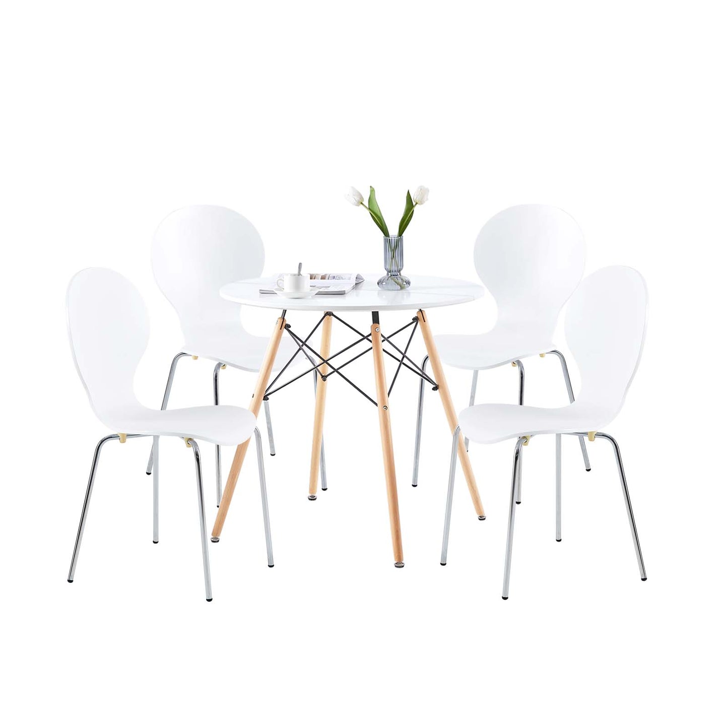 Lot de 4 Chaises Scandinaves pour Salle à Manger - Blanc