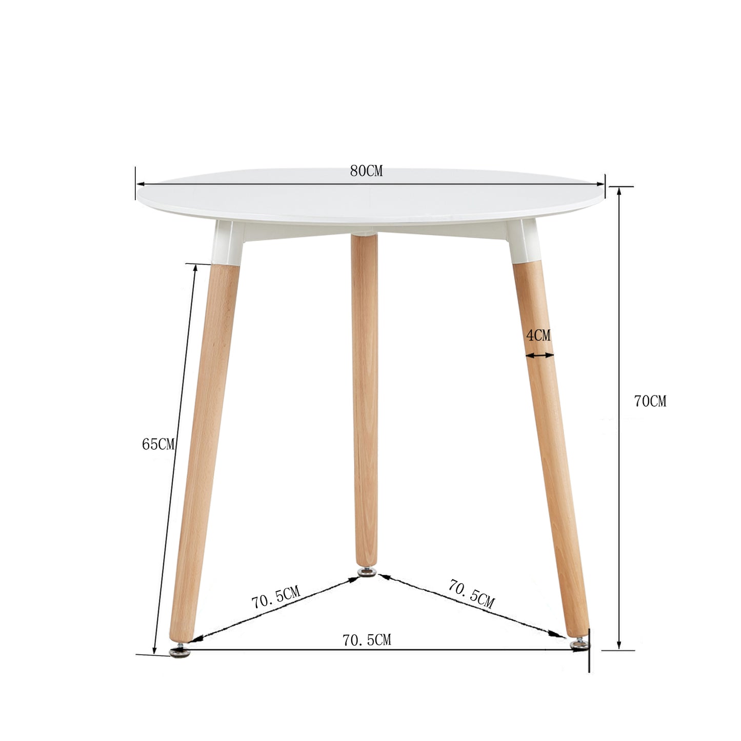 Table à Manger Ronde Scandinave en Bois de Hêtre Massif laqué - 80 x 70 cm - Blanche