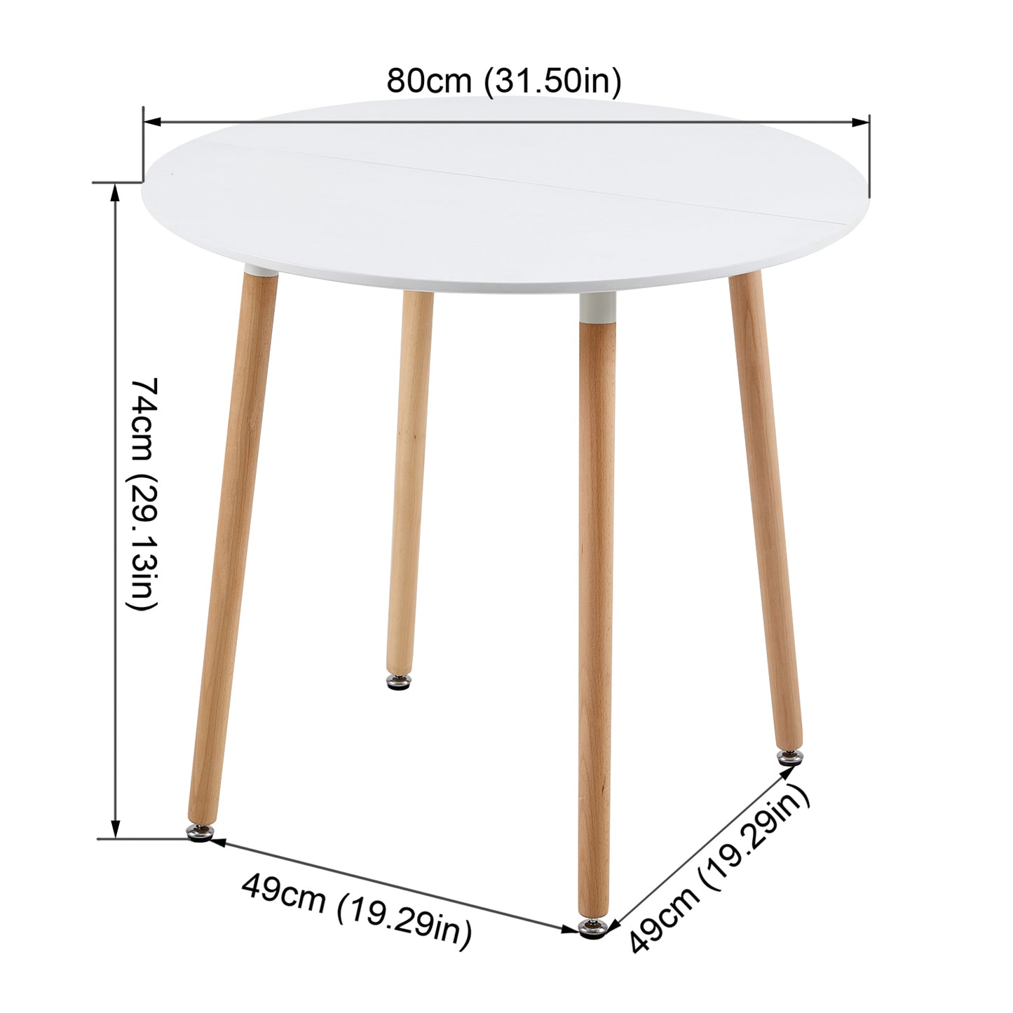 Table à Manger Ronde Moderne Laquée Blanc Mat pour 2 à 4 Personnes - Pieds en Hêtre - 80 x 80 x 73 cm