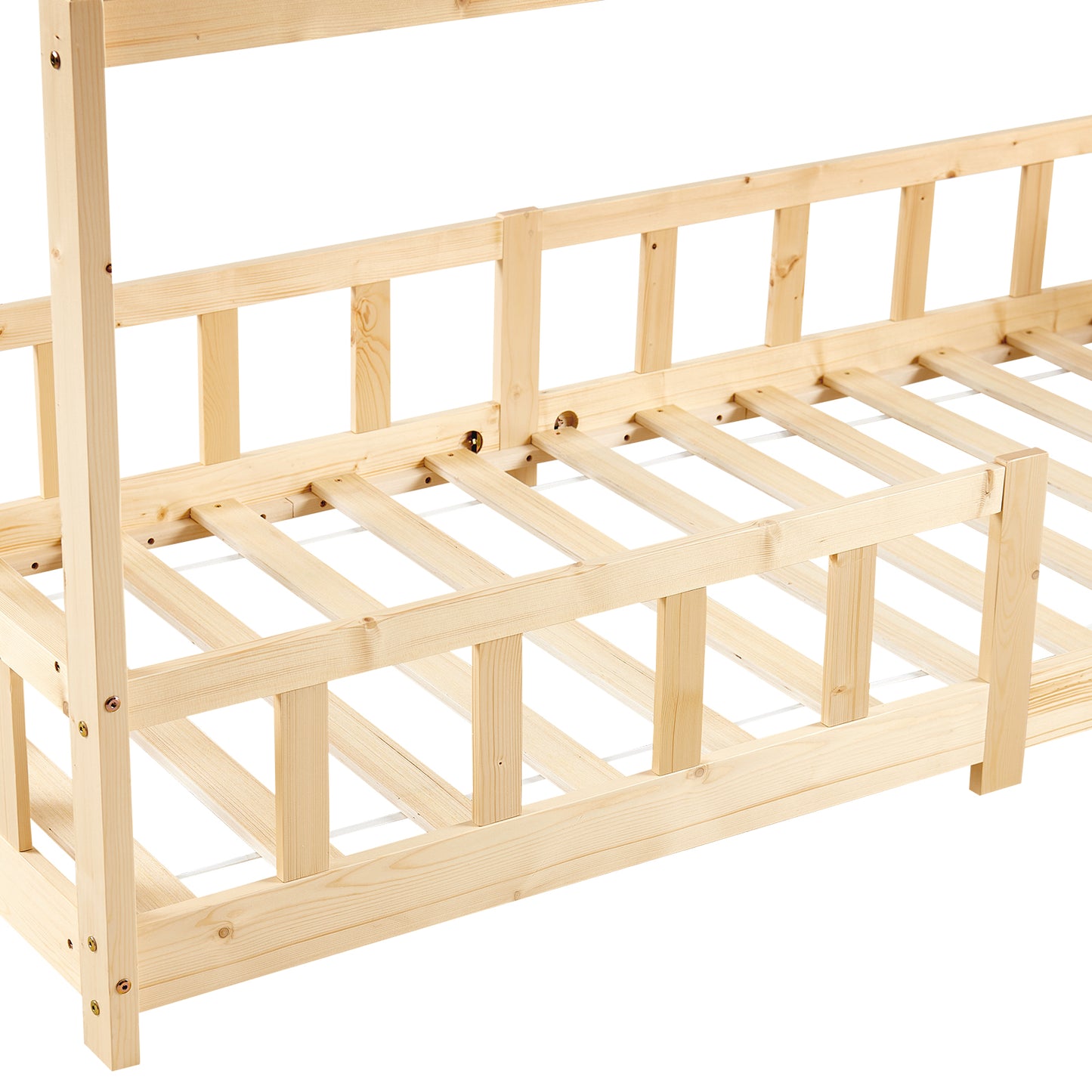 Lit Cabane Enfant, Bois Naturel- 90 x 200 cm - Couleur bois