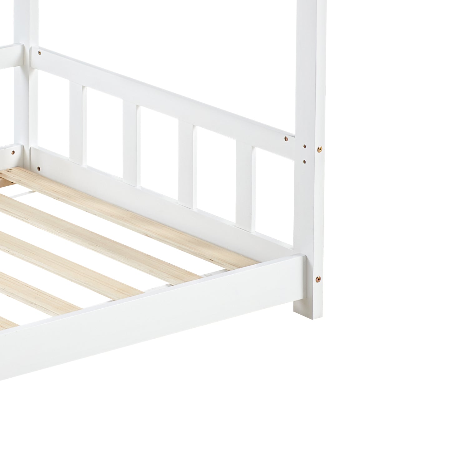 Lit Cabane Enfant, Bois Naturel- 90 x 200 cm - Blanc