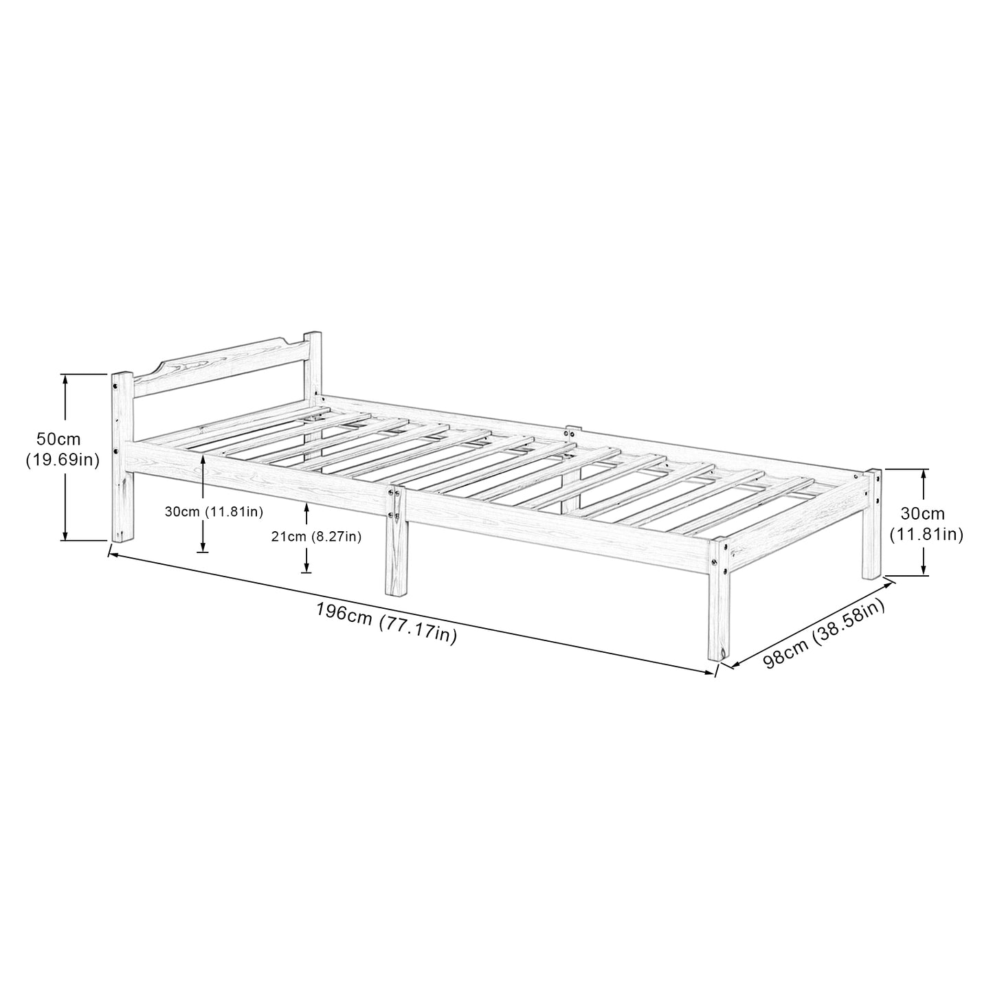 Structure de Lit Simple en Bois avec Sommier - 90x190 cm - Style Scandinave