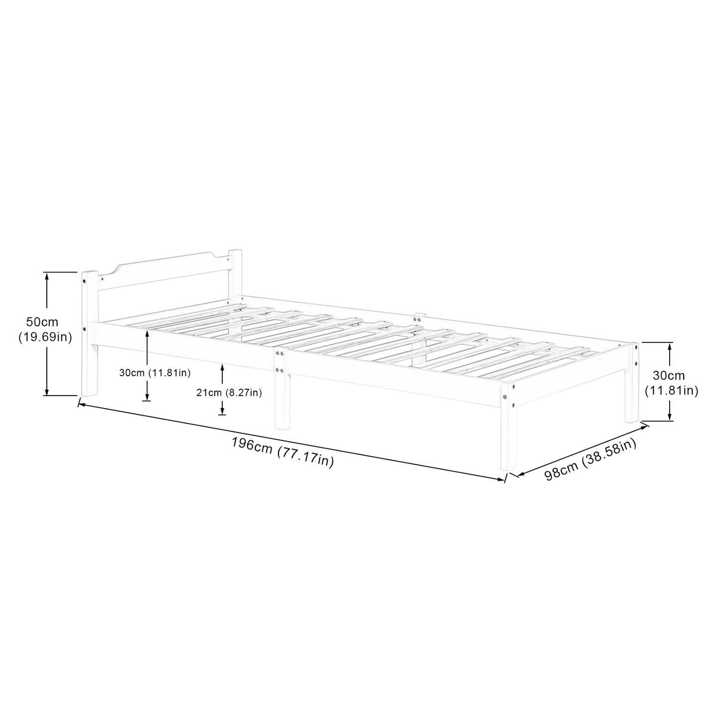 Structure de Lit Simple en Bois avec Sommier - 90x190 cm - Style Scandinave - Blanc