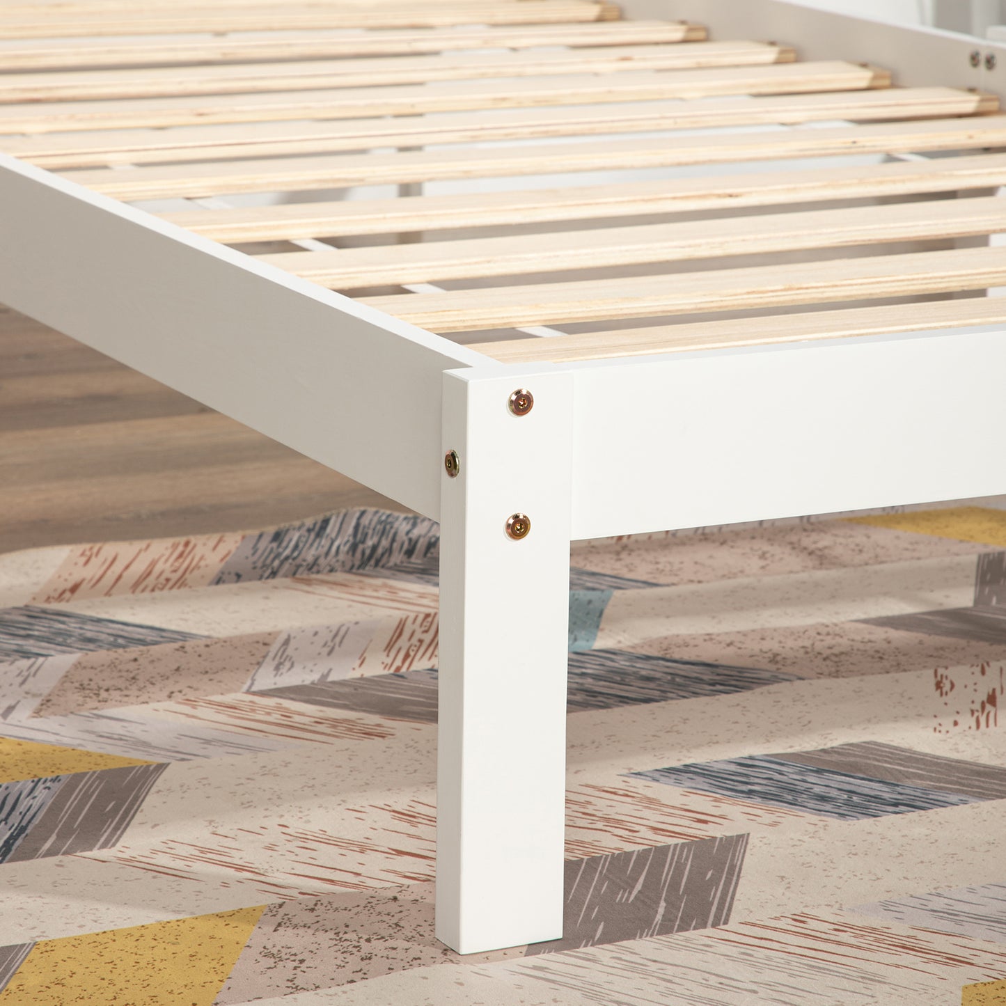 Structure de Lit Simple en Bois avec Sommier - 90x190 cm - Style Scandinave - Blanc