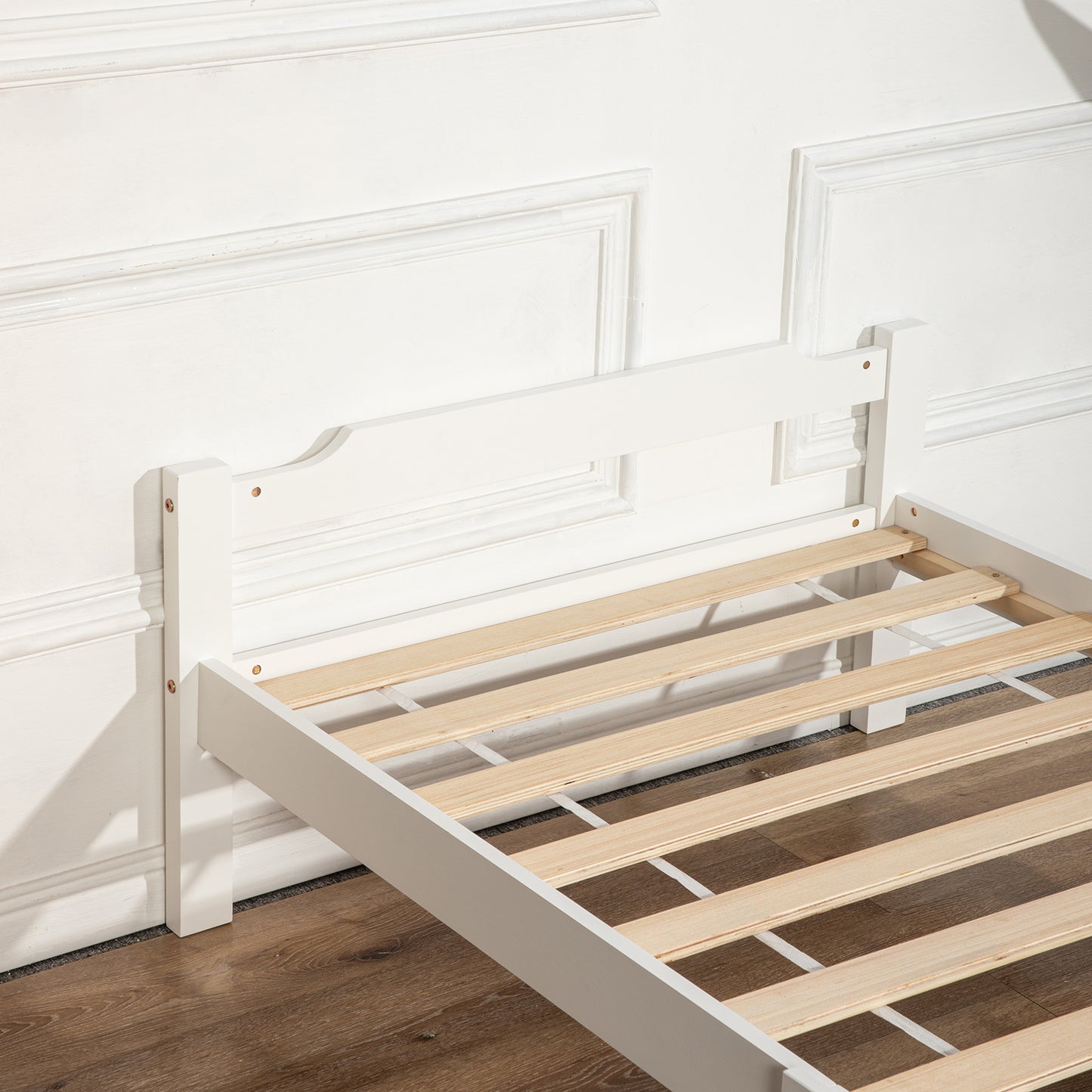 Structure de Lit Simple en Bois avec Sommier - 90x190 cm - Style Scandinave - Blanc