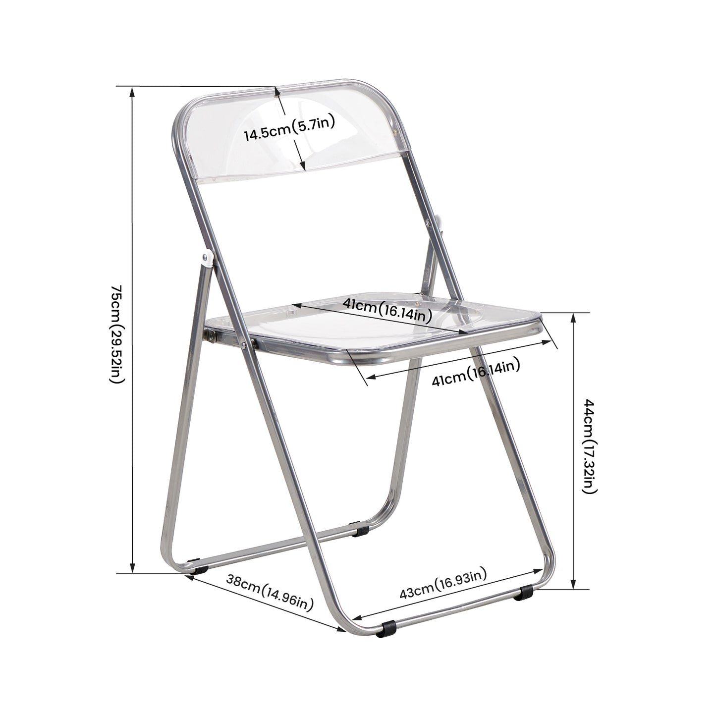 Lot de 6 Chaises Pliantes Transparentes de Couleur avec Pieds en Métal de Style Classique Pour Salon, Salle à Manger, Chambre, Balcon--43 x 38 x 75 cm