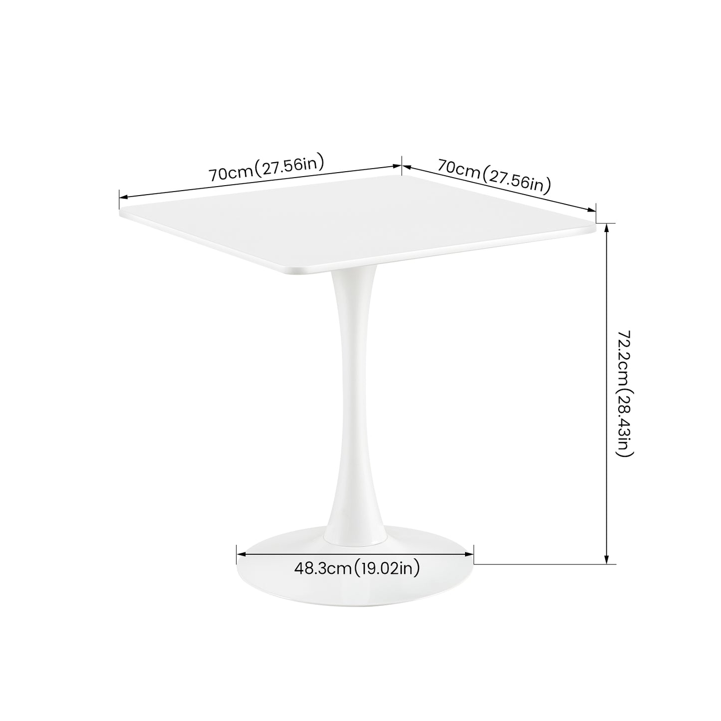Table de salle à manger moderne 70 x 70 cm - Petite table à manger carrée avec pieds en métal - Convient pour salon, salle à manger, balcon - Blanc