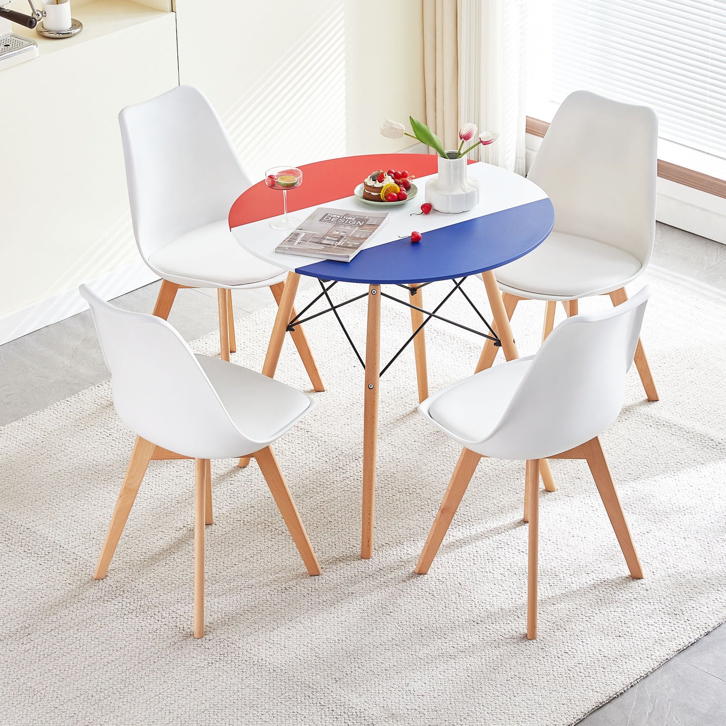 Table à Manger Ronde Scandinave avec Pieds en Hêtre - 80 x 80 x 75 cm - France